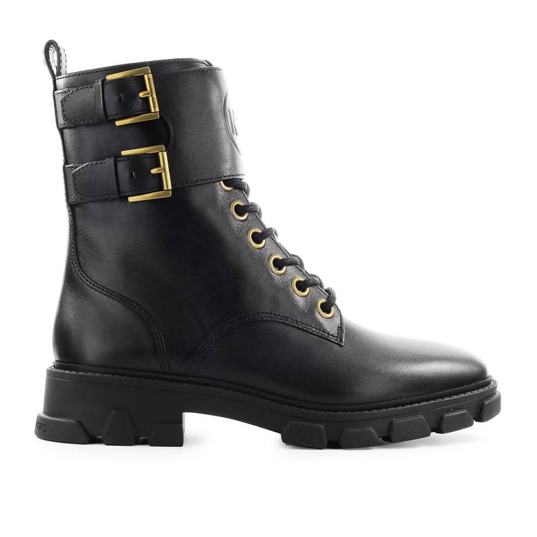 Buy Michael Kors Ridley Black Leather Combat Boot online, shop Michael Kors shoes with free shipping