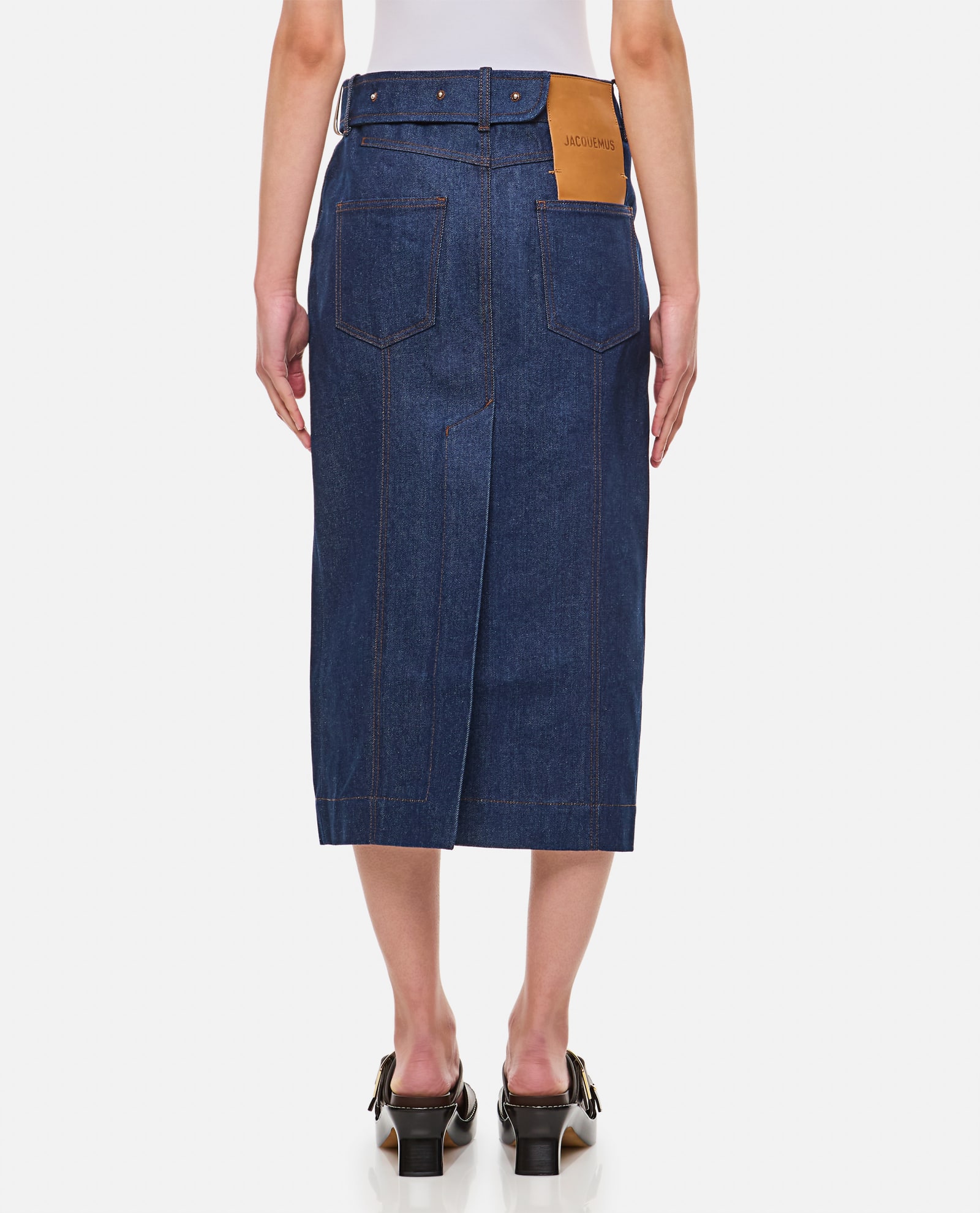 Shop Jacquemus Midi Denim Skirt In Blue