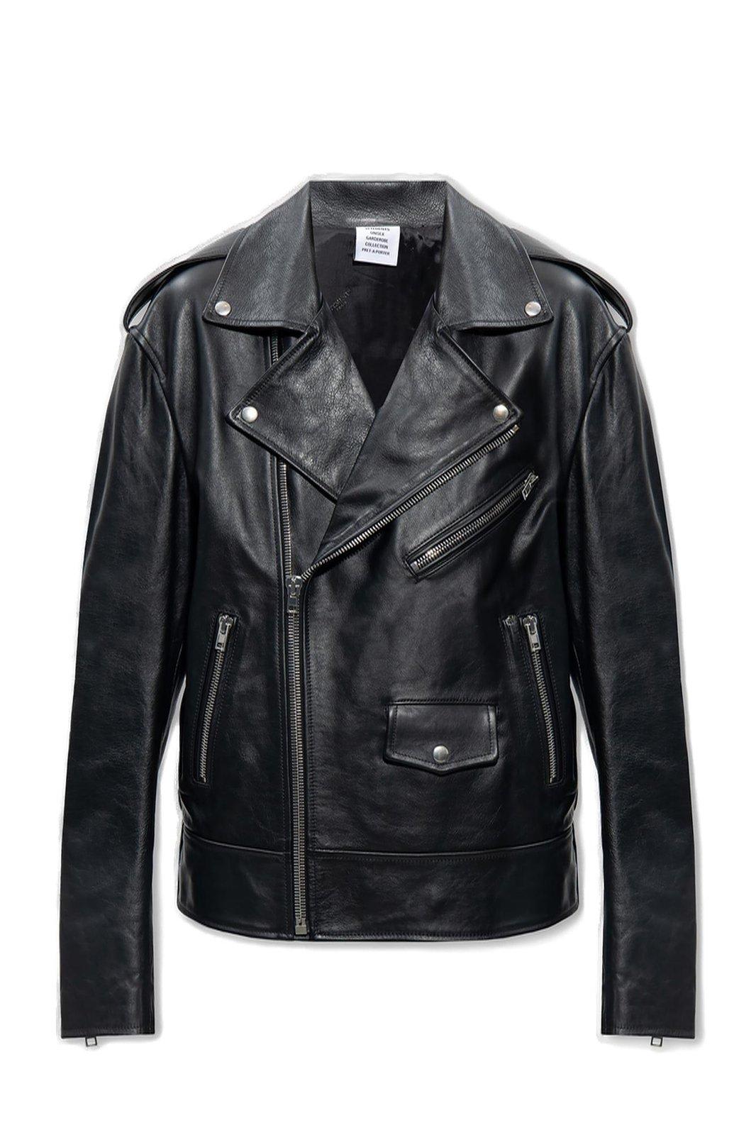 Zip-up Long-sleeved Leather Jacket