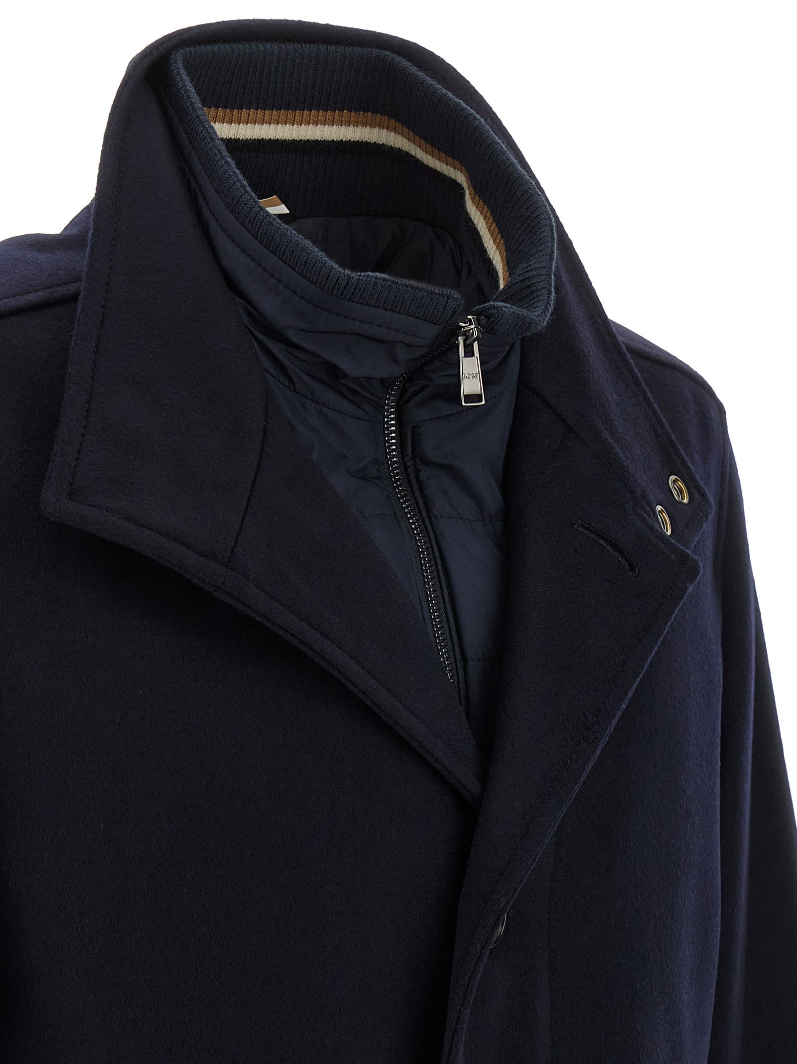 Hugo Boss Relaxed-fit Short Coat In Wool And Cashmere In Blue