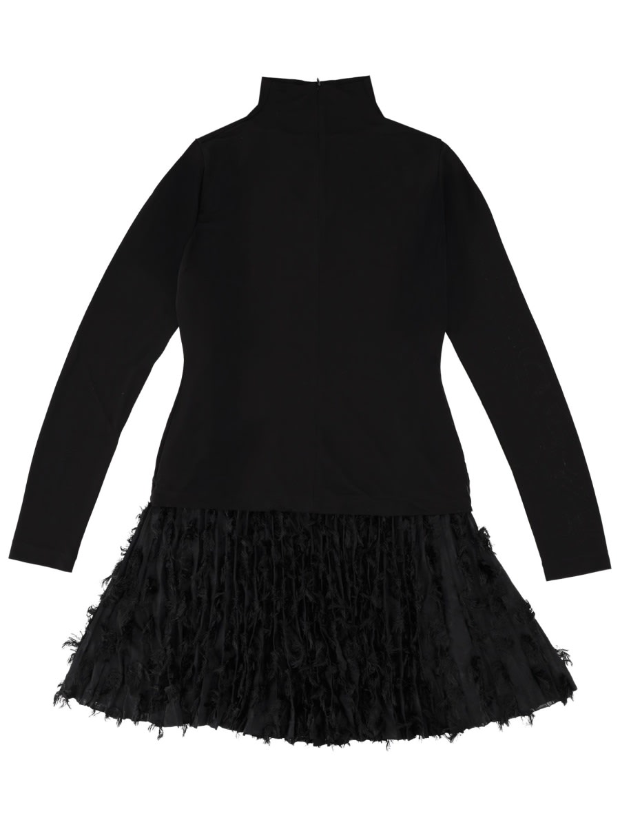 Hugo Boss Textured Skirt Long Sleeve High Neck Dress In Black