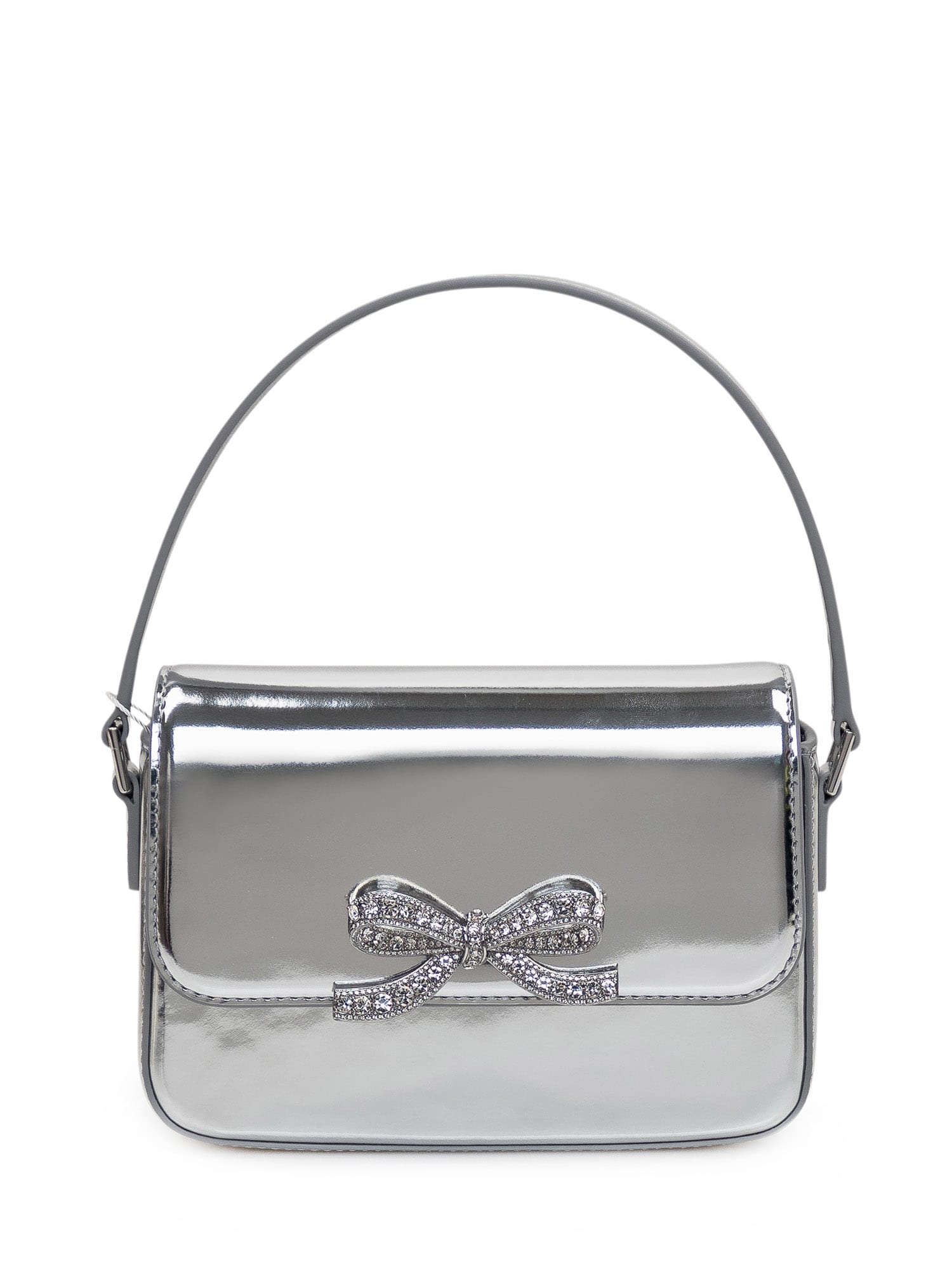 Shop Self-portrait Silver Leather Handbag