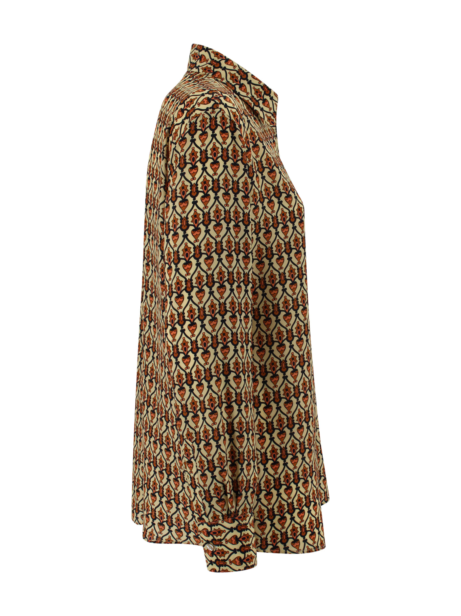 Etro Silk Long Sleeve Shirt With Geometric Print In Brown