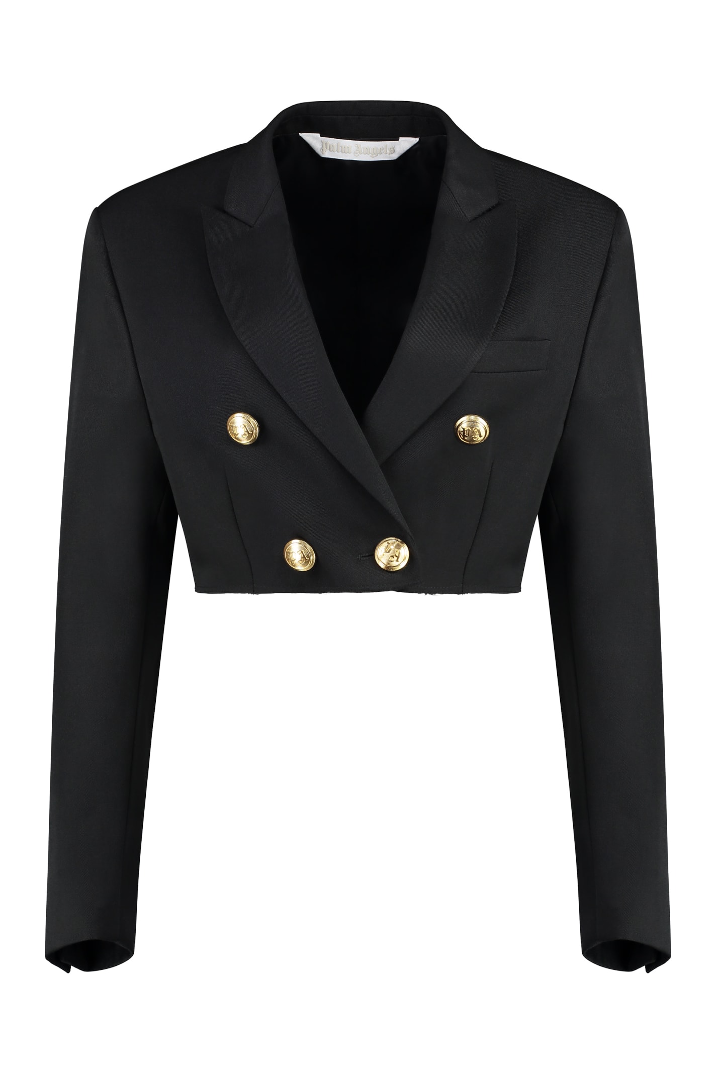 Shop Palm Angels Double-breasted Wool Blazer In Black