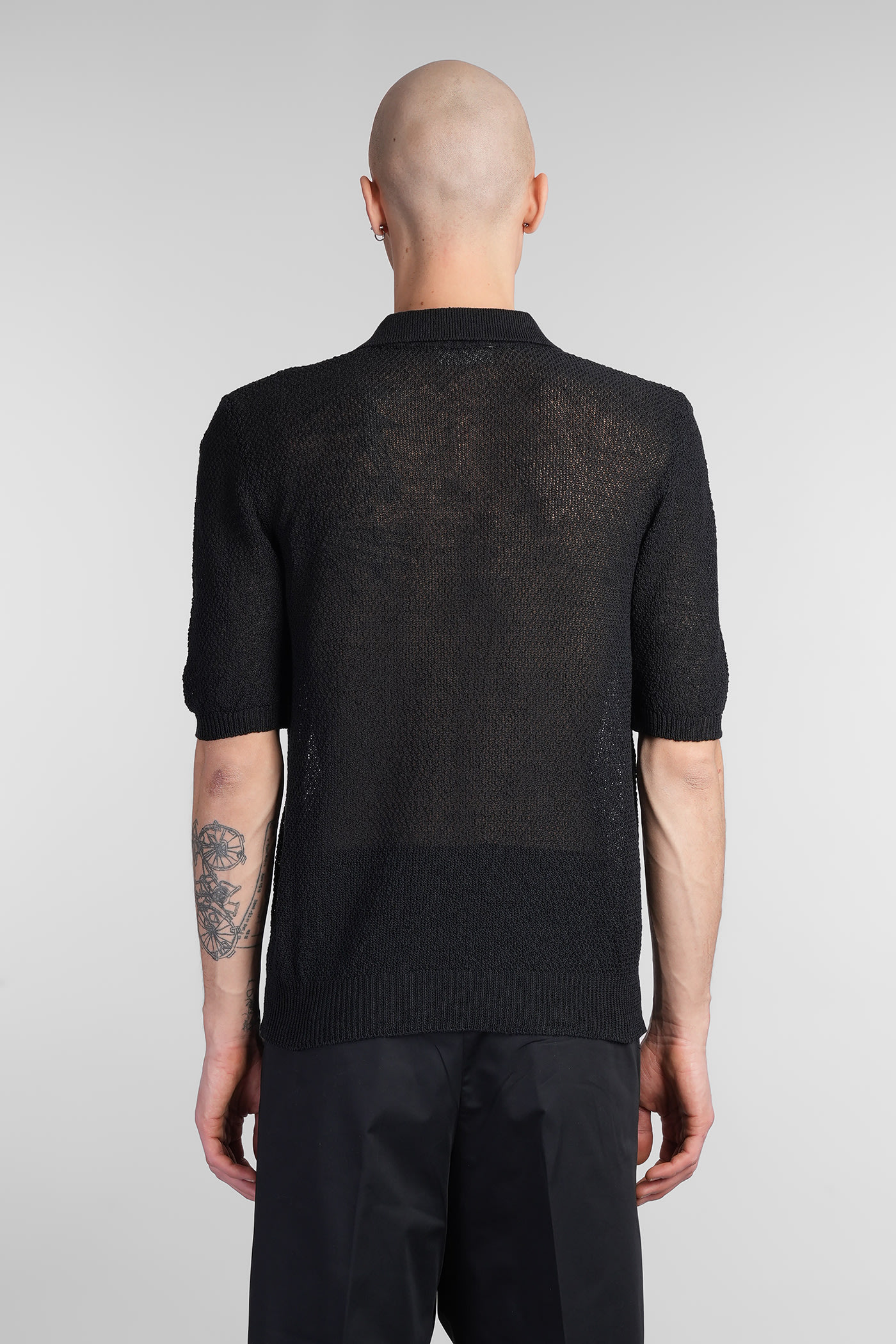 A Paper Kid Classic Black Casual Polo With Subtle Sheen In Black