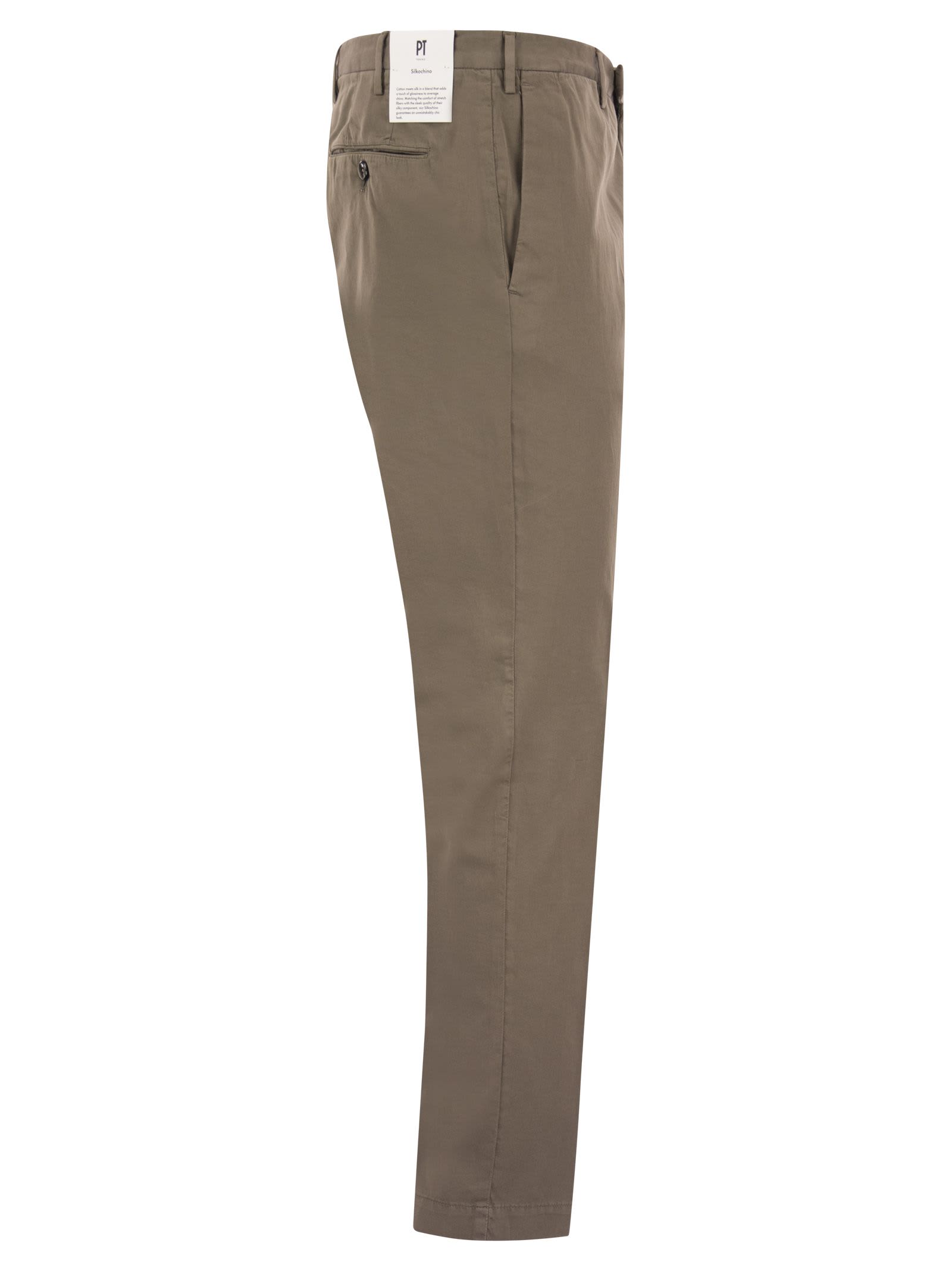 Shop Pt01 Superslim Trousers In Cotton And Silk In Brown