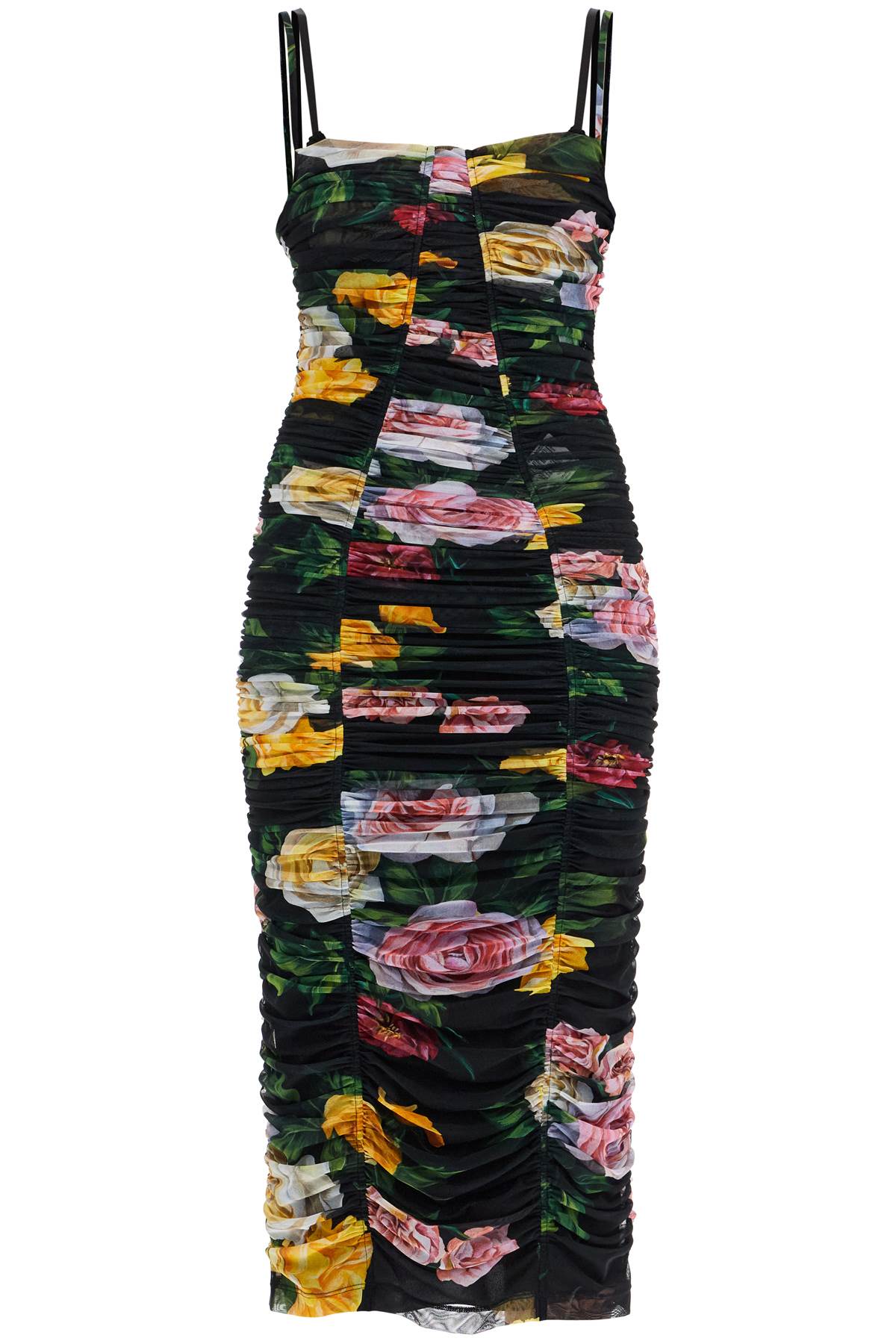 Black Floral Midi Synthetic Dress