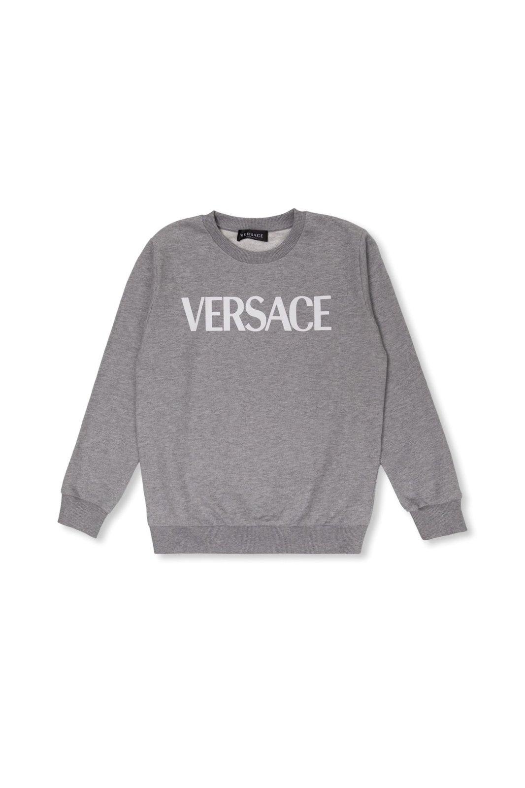 Shop Versace Logo-printed Crewneck Sweatshirt In Grey