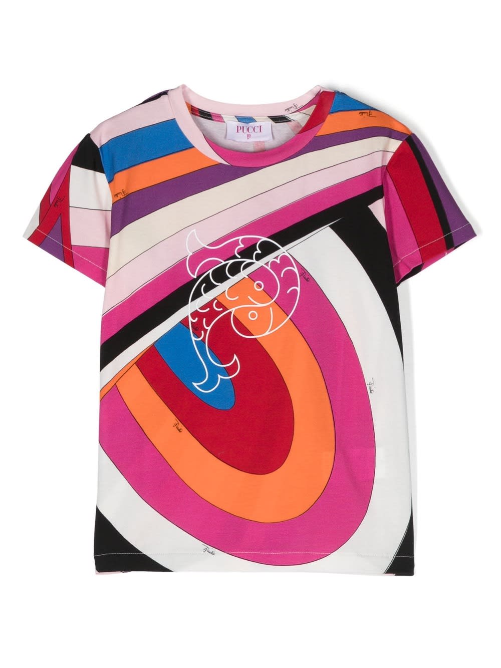 Pucci Kids' T-shirt With Fish Motif And Iris Print In Purple/multicolour In Mc
