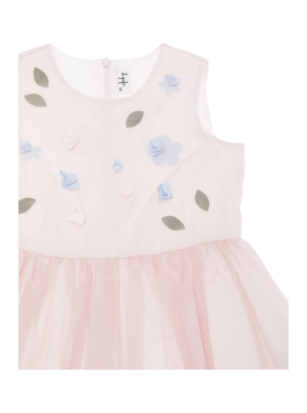 Shop Il Gufo Pink Dress With Flowers Patch In Tulle Girl