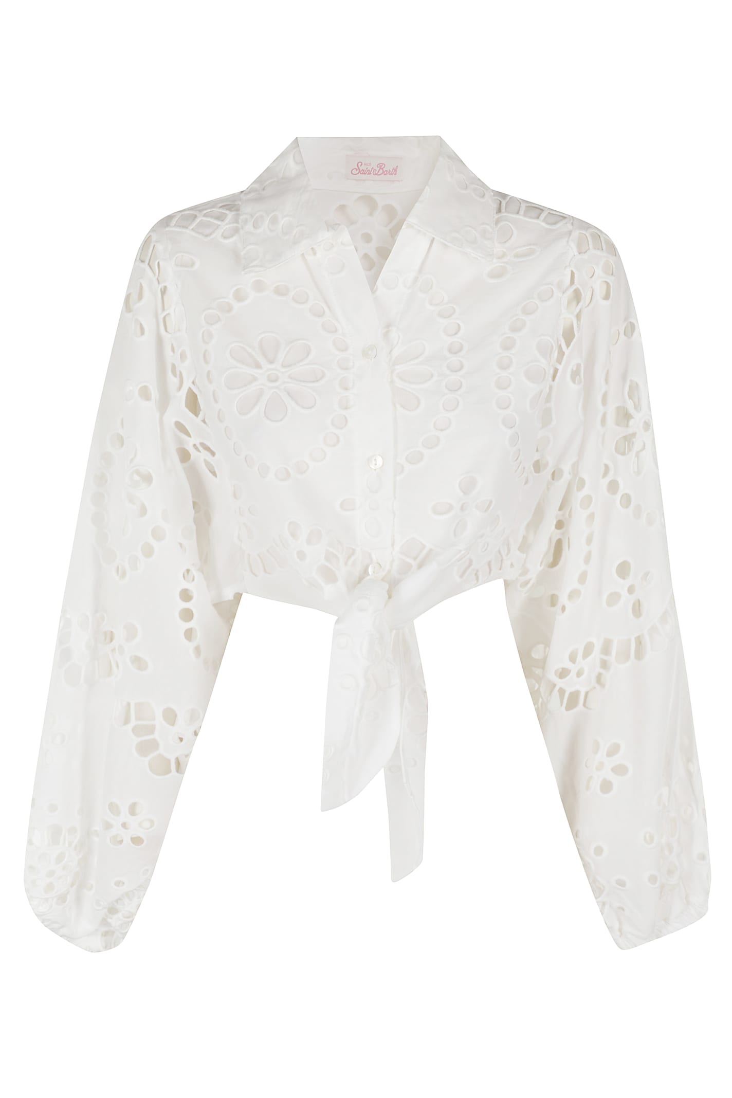 Mc2 Saint Barth Cropped White Shirt With Lace Design