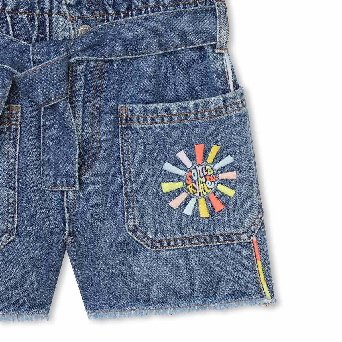 Shop Sonia Rykiel Denim Shorts With Embroidery In Light Blue