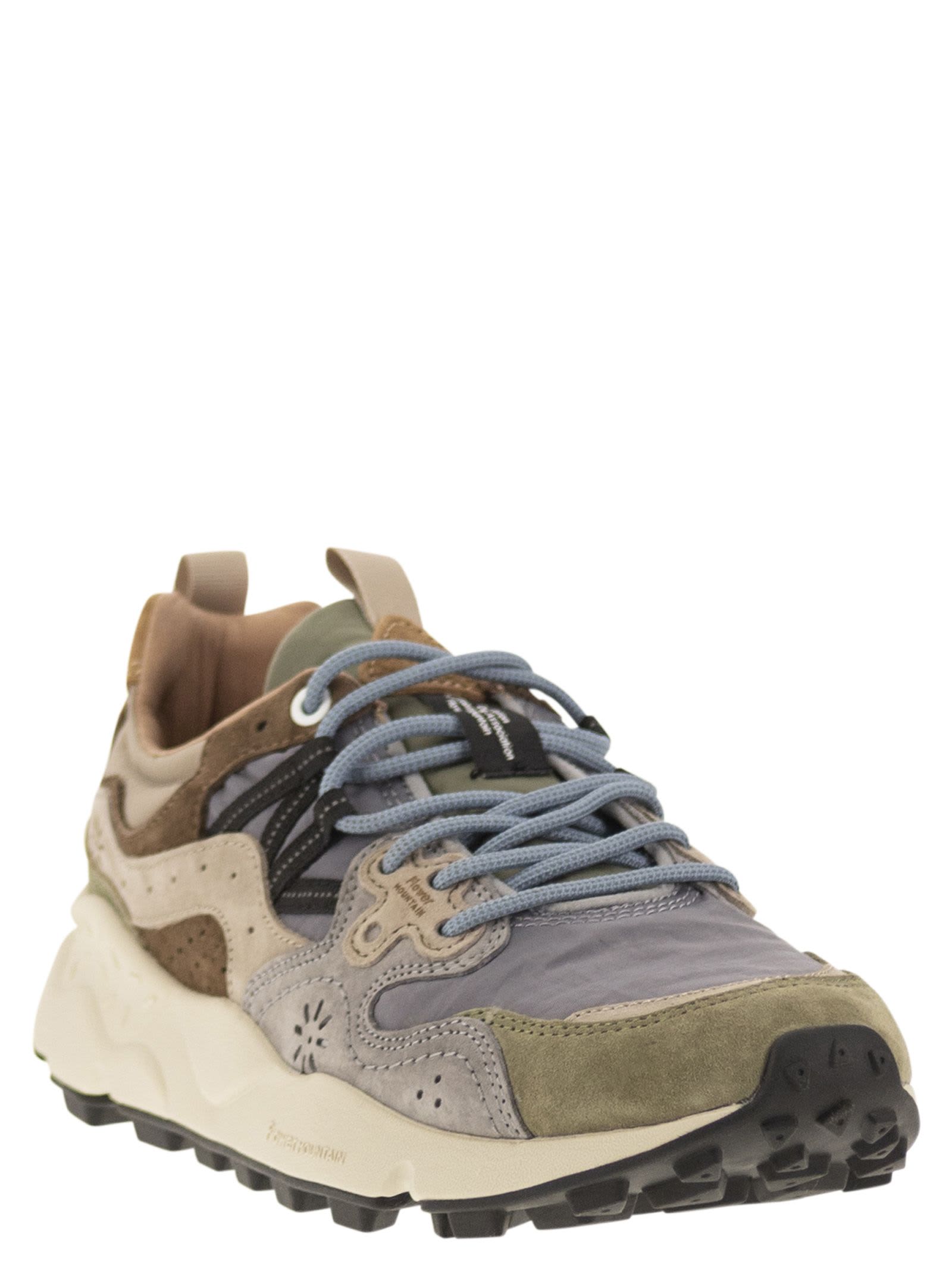 Shop Flower Mountain Yamano 3 - Sneakers In Suede And Technical Fabric In Grey