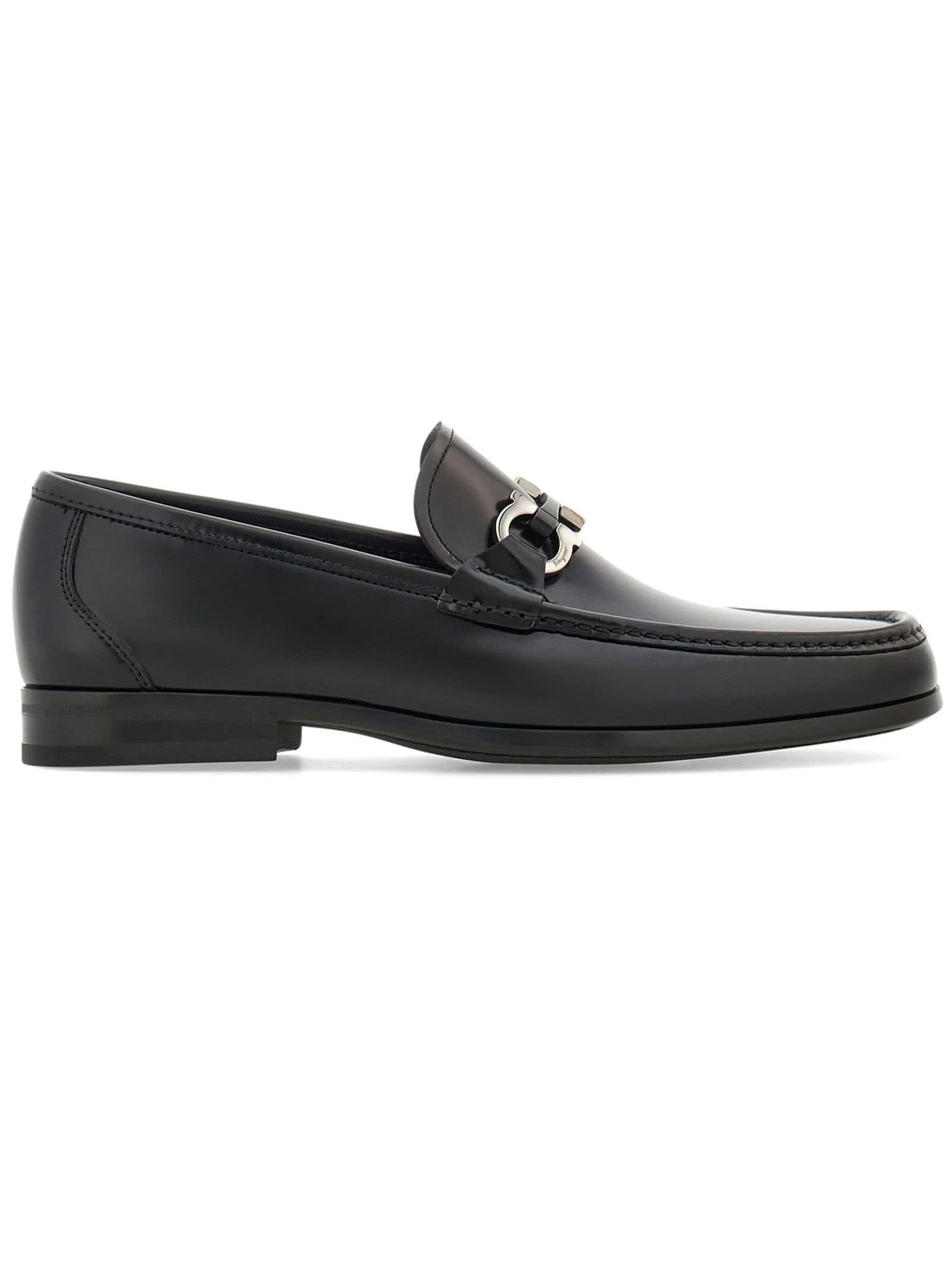 Shop Ferragamo Black Brushed Calf Leather Loafer