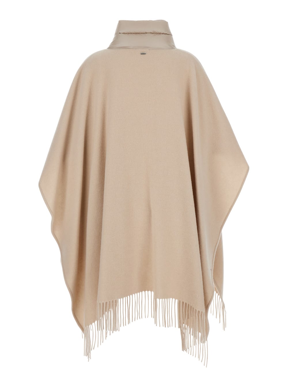 Shop Herno Warmy Beige High Neck Poncho With Patch Pockets In Wool And Nylon Woman