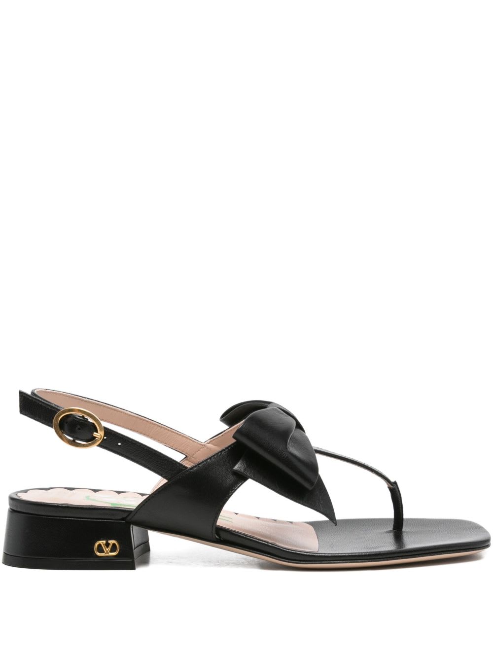 Valentino Bowow Leather Thong Sandals In Black