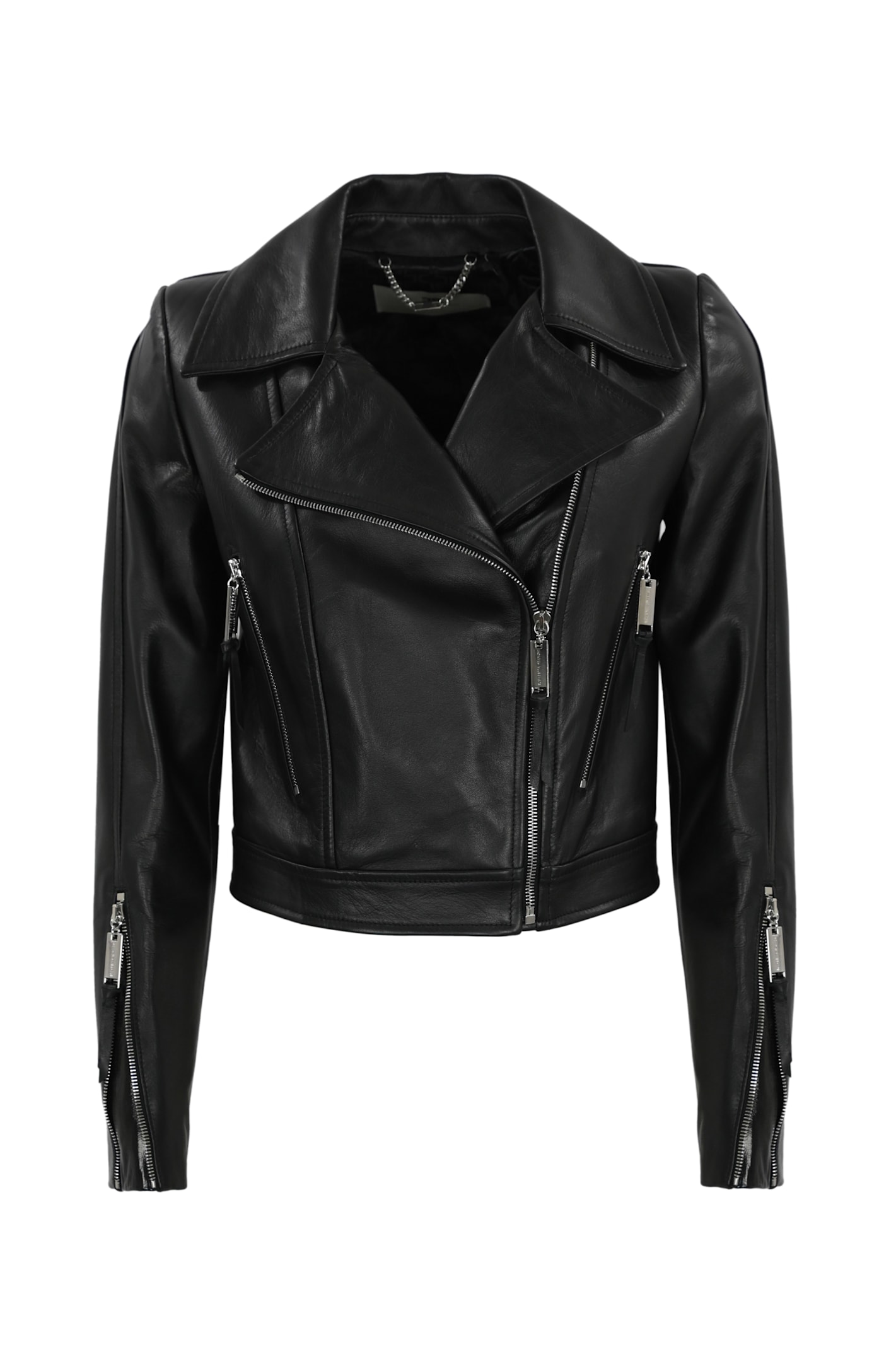 Shop Elisabetta Franchi Leather Biker Jacket In Nero