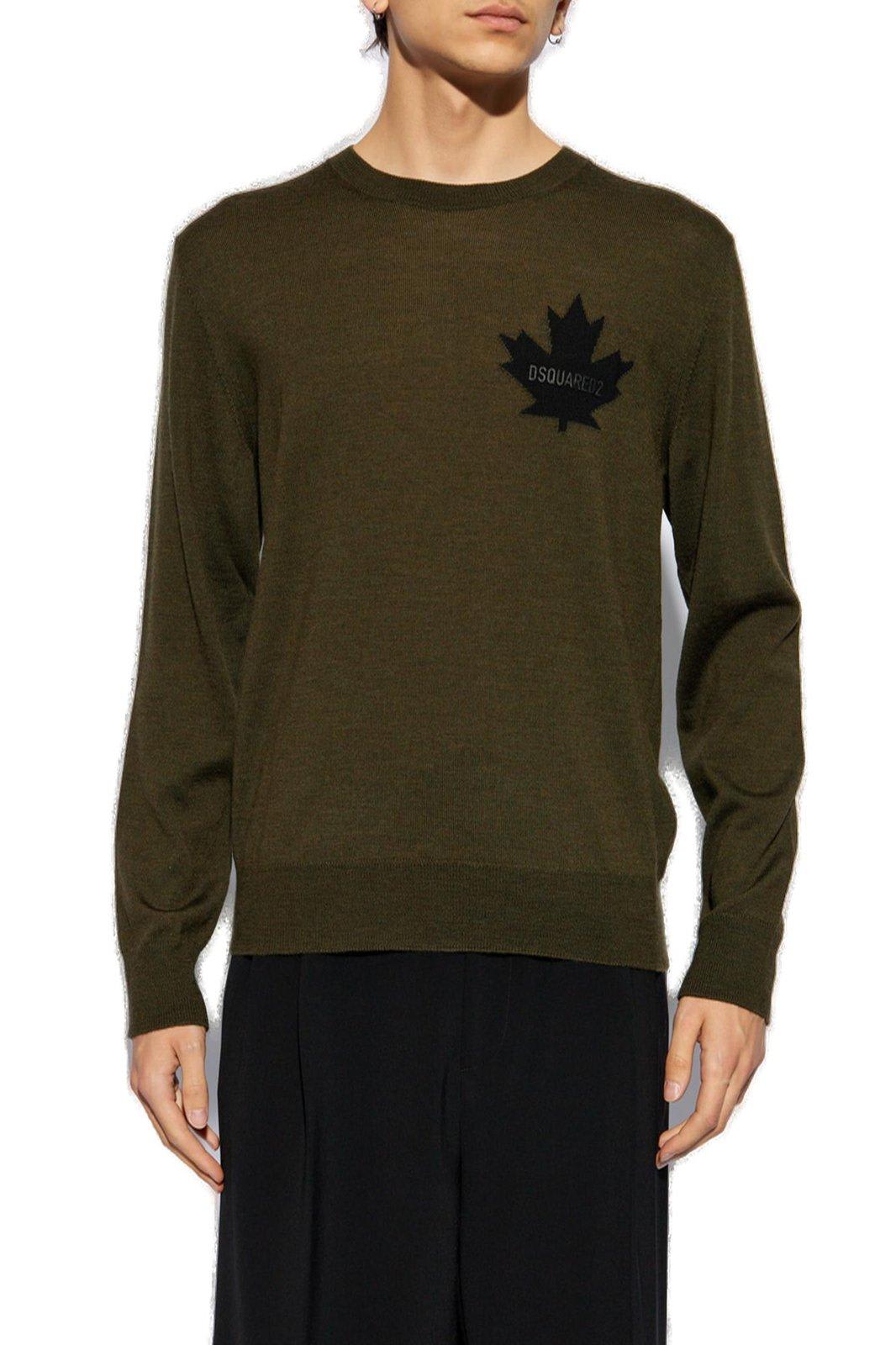 Shop Dsquared2 Logo Detailed Sleeved Sweater In Green