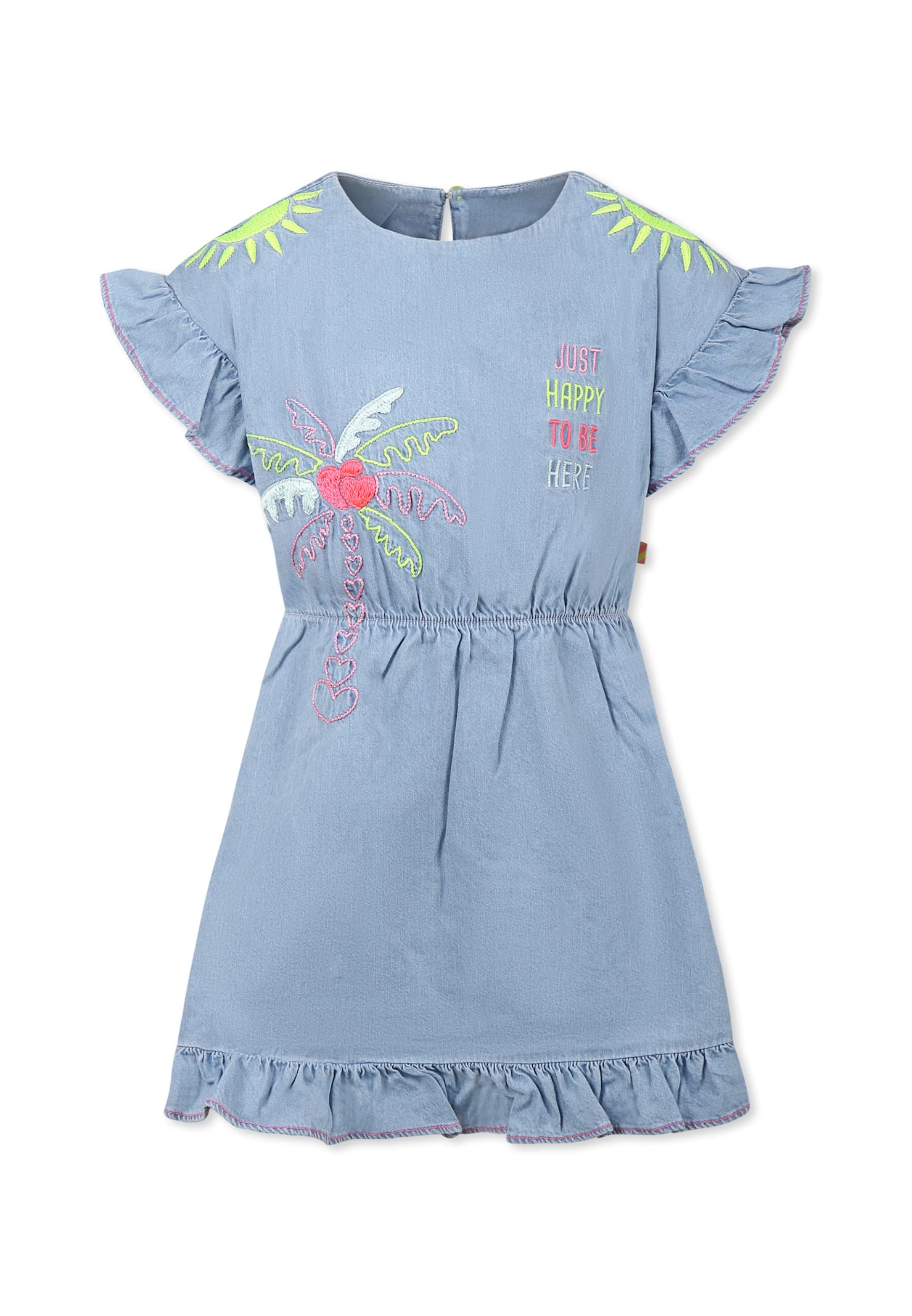 Billieblush Denim Dress For Girl With Palm Tree In Denim