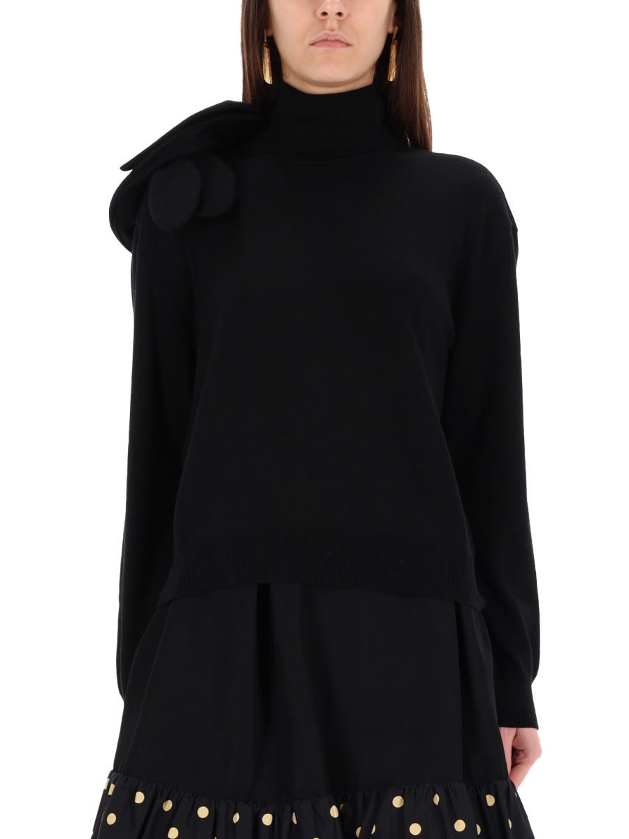Moschino Black Turtleneck Sweater With Flower Detail In Black