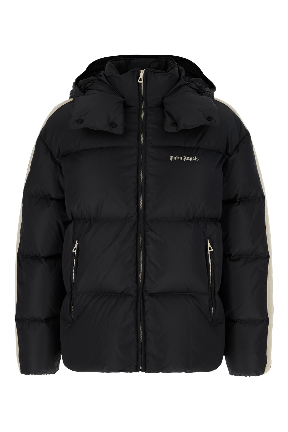 Palm Angels Black Nylon Down Jacket In Black Off White