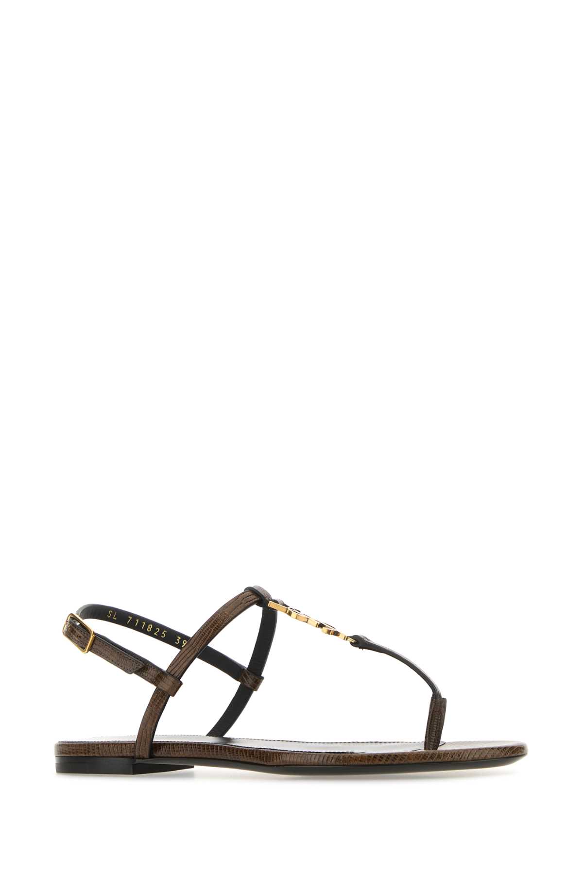 Shop Saint Laurent Brown Leather Cassandra Sandals In Macadamiabrown