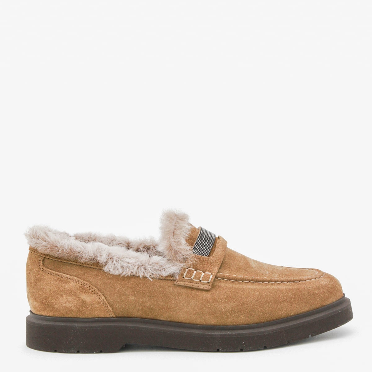 Brunello Cucinelli Camel Leather Loafers In Brown
