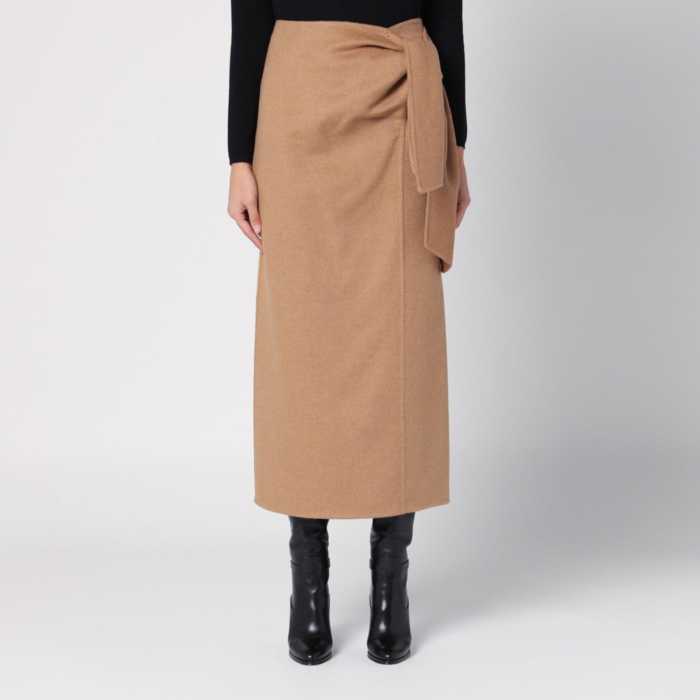 Shop Max Mara Beige Camel Midi Skirt In Brown