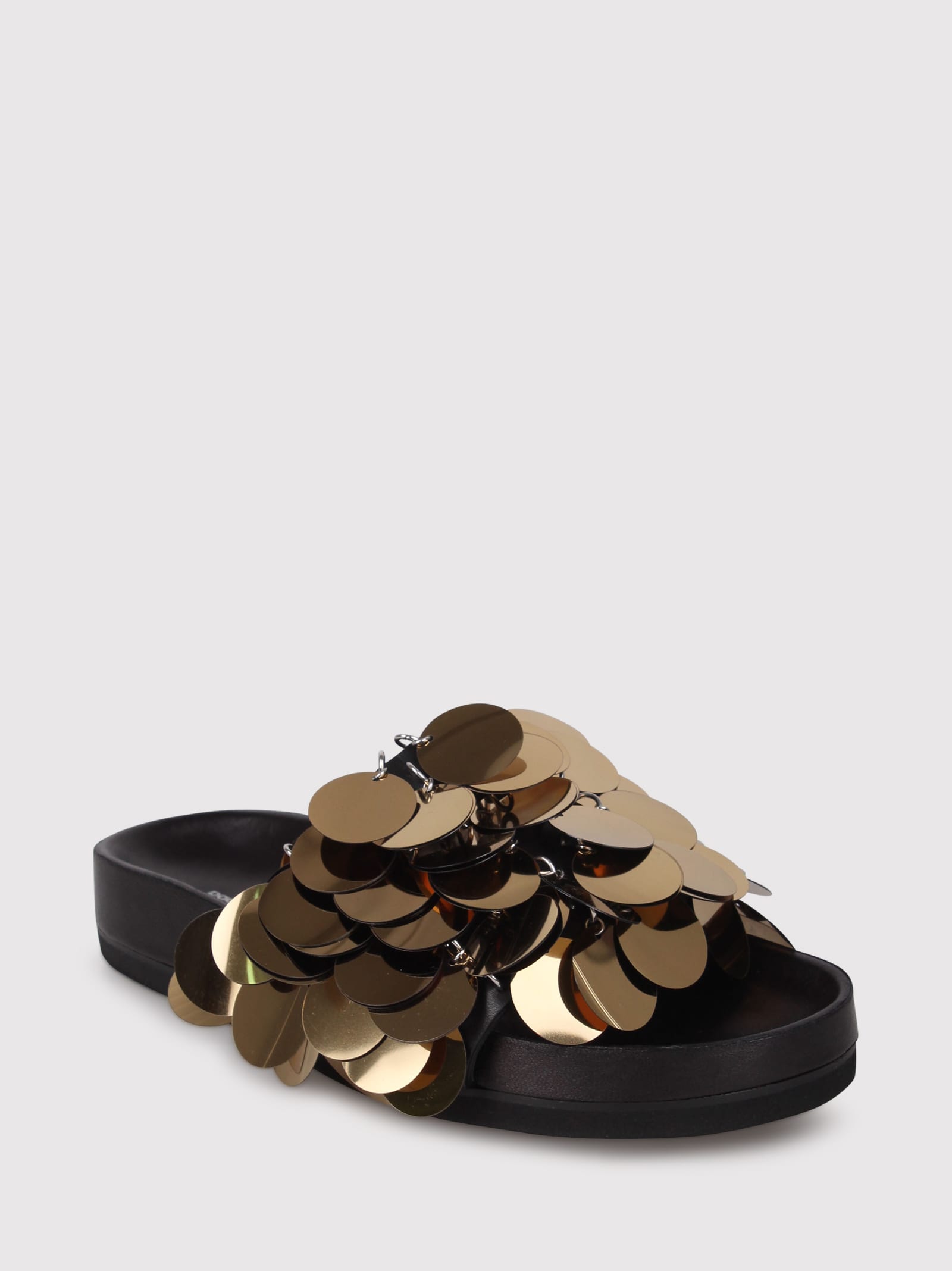 Shop Rabanne Gold Sequined Leather Slip-on Sandals