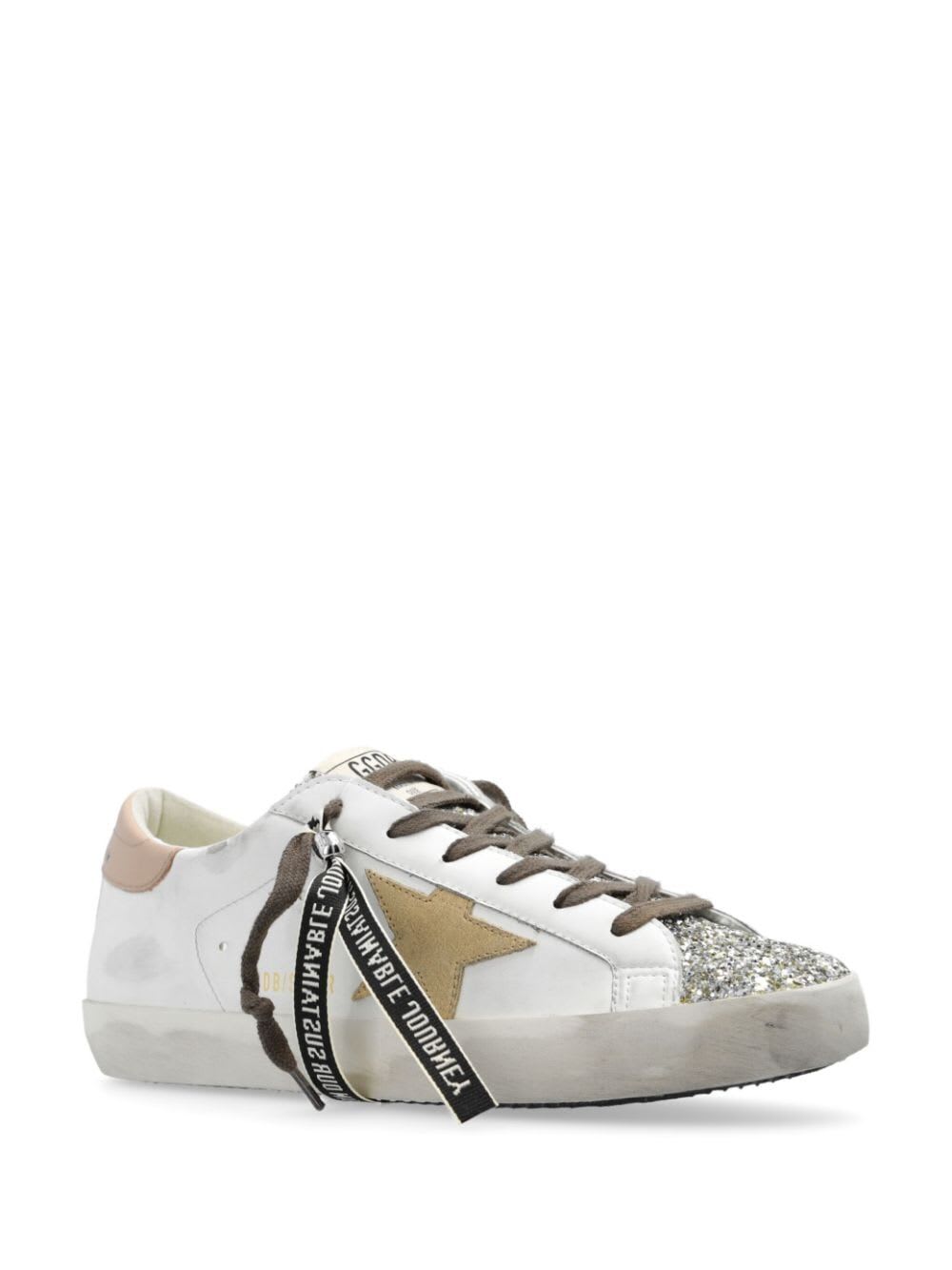 Shop Golden Goose Super Star Bio Based Upper Glitter Toe Suede Star And Leather Heel In White Platinum Yellow Pink