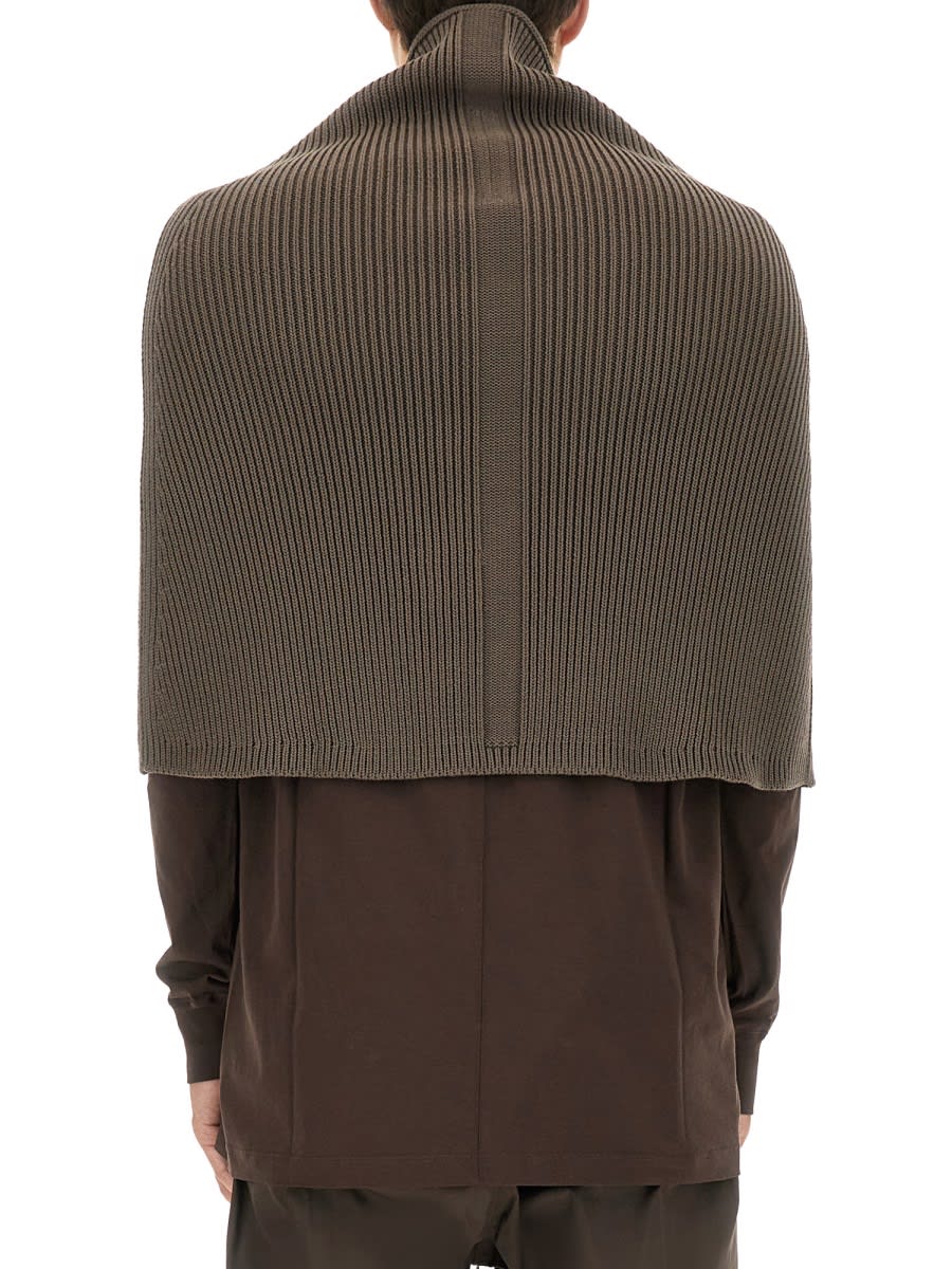 Rick Owens Ribbed Knitted Cape With Structured Collar In Gray
