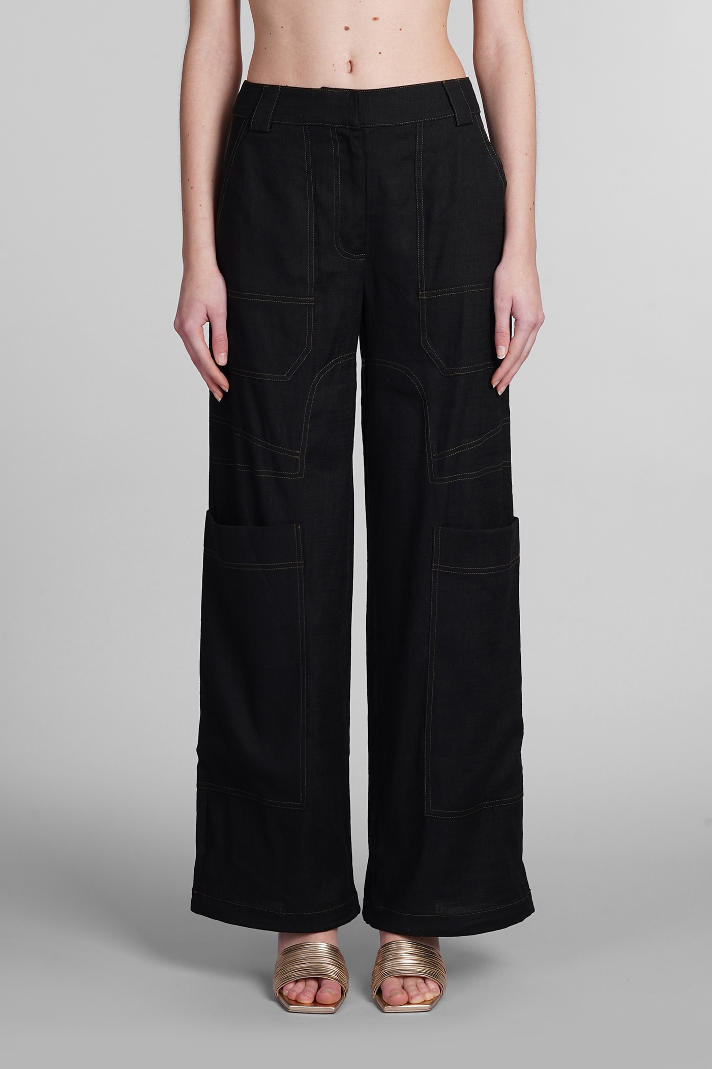 Cult Gaia Wynn Pants In Black Linen