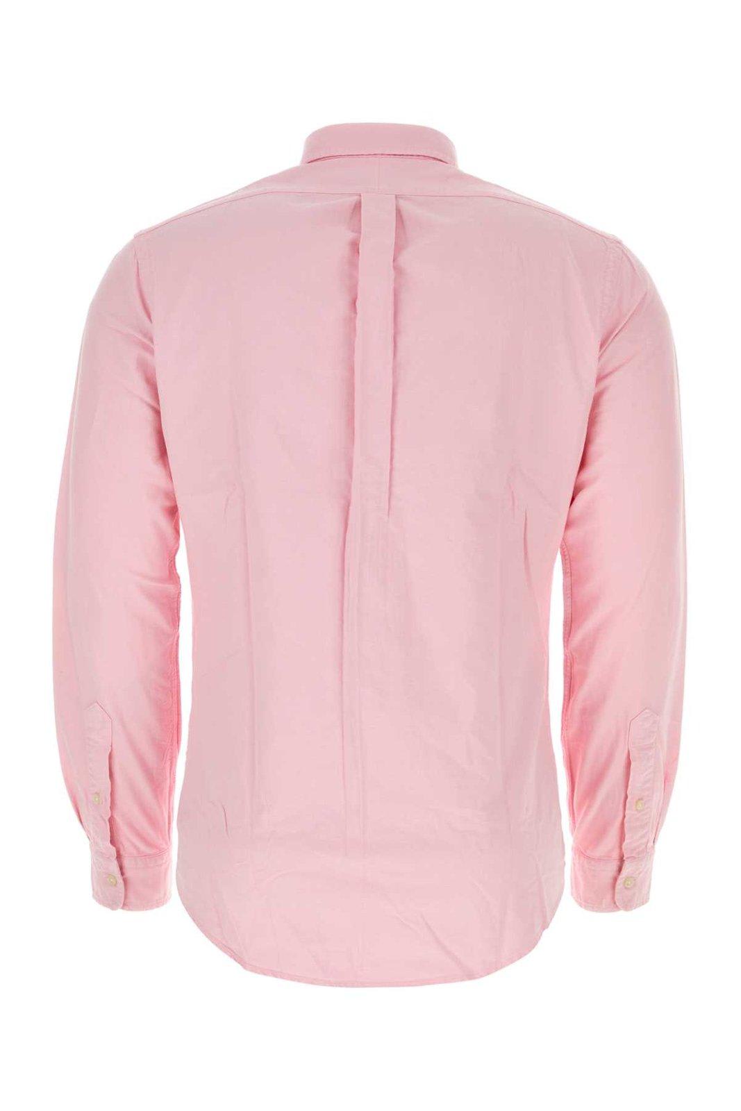 Shop Polo Ralph Lauren Logo Embroidered Round Hem Shirt In Carmel Pink