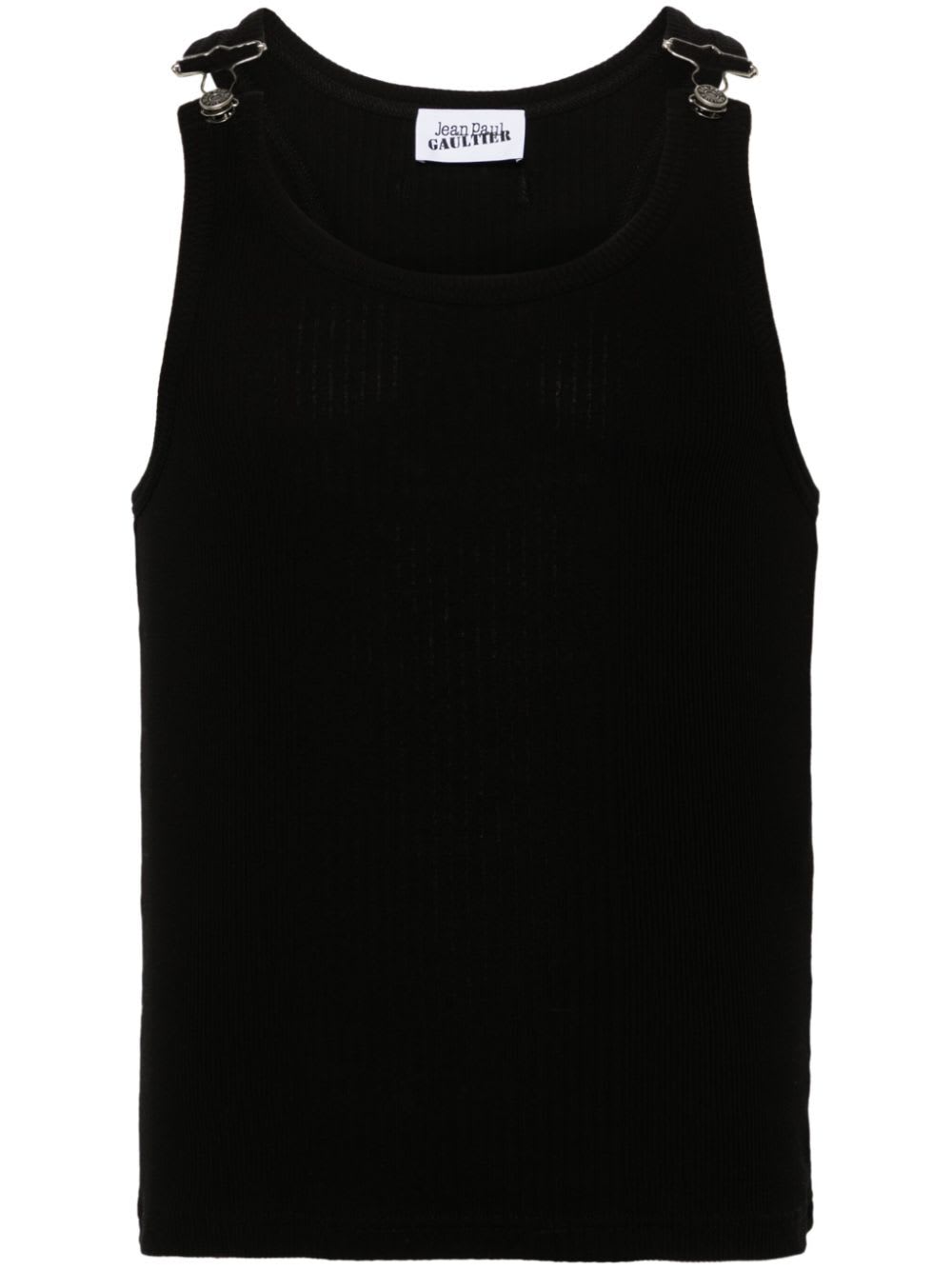 Ribbed Tank Top With Overall Buckles