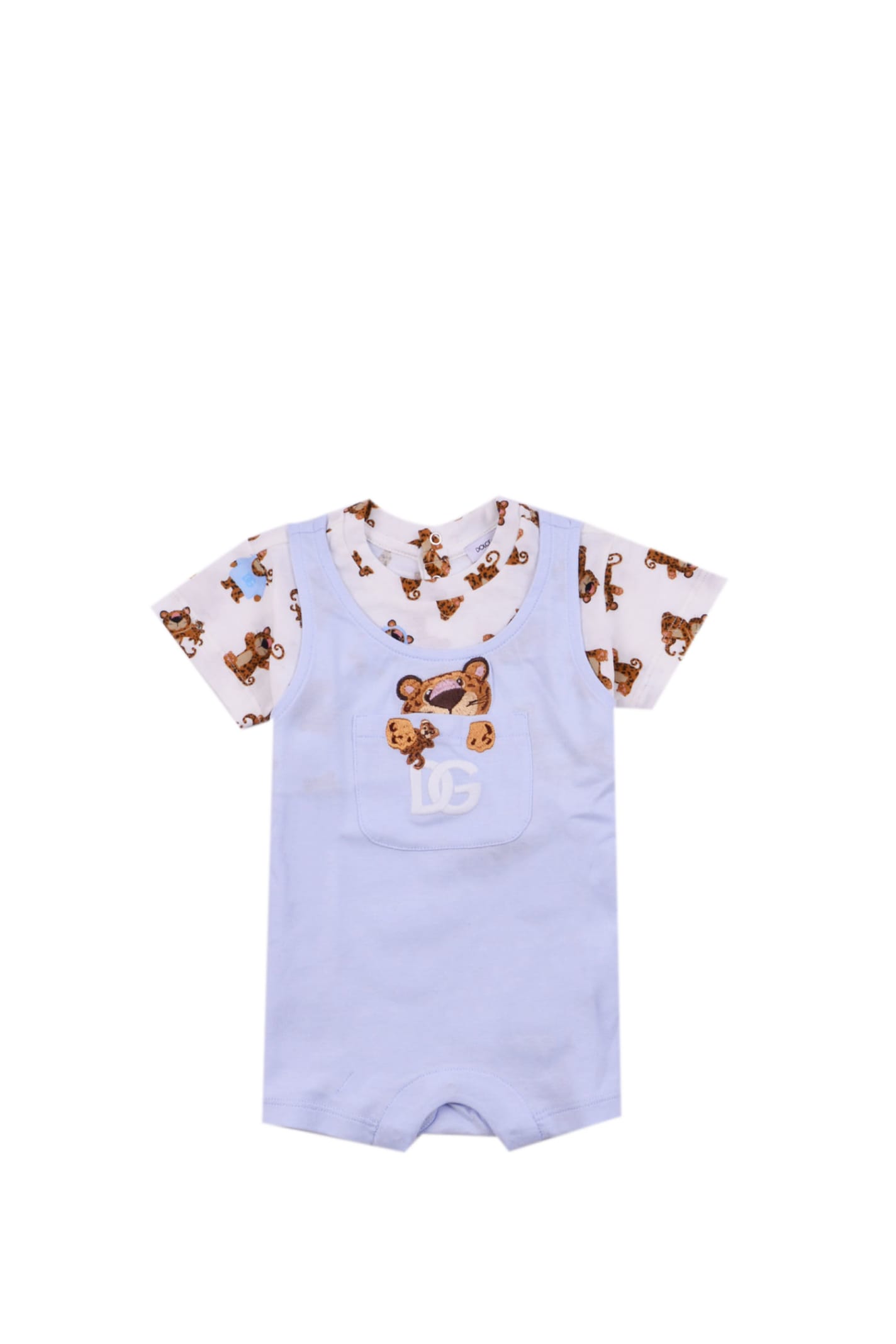 Dolce & Gabbana Babies' Printed T-shirt And Overalls Set In White