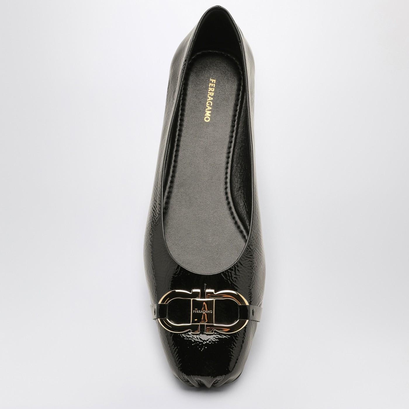 Ferragamo Black Patent Leather Gancini Ballerina