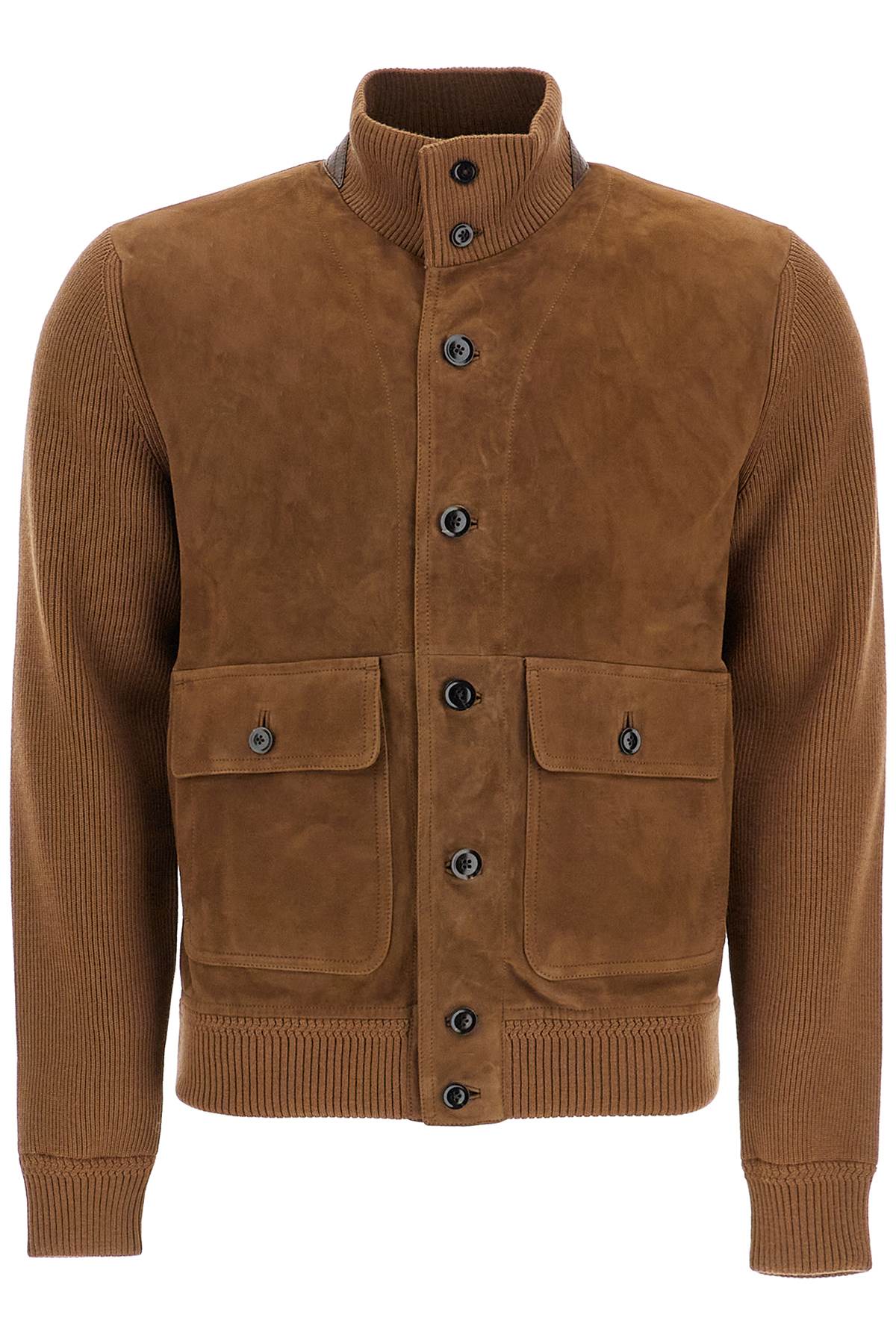 Shop Tom Ford Knit And Suede Blouson In Toffee (brown)