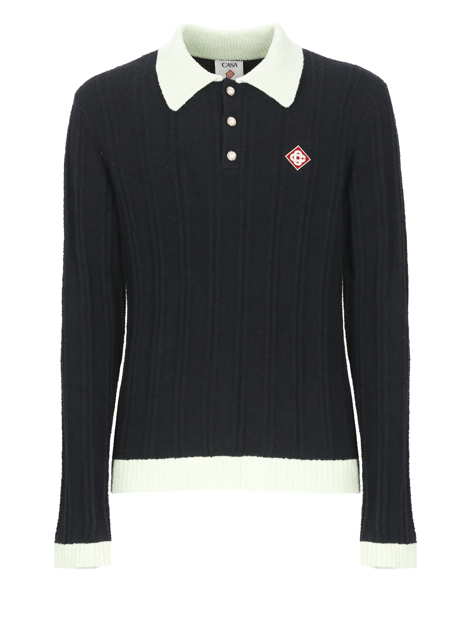 Casablanca Men Black Polo Shirt With Classic Collar And Logo Patch On The Front In Cotton Blend Man In Black