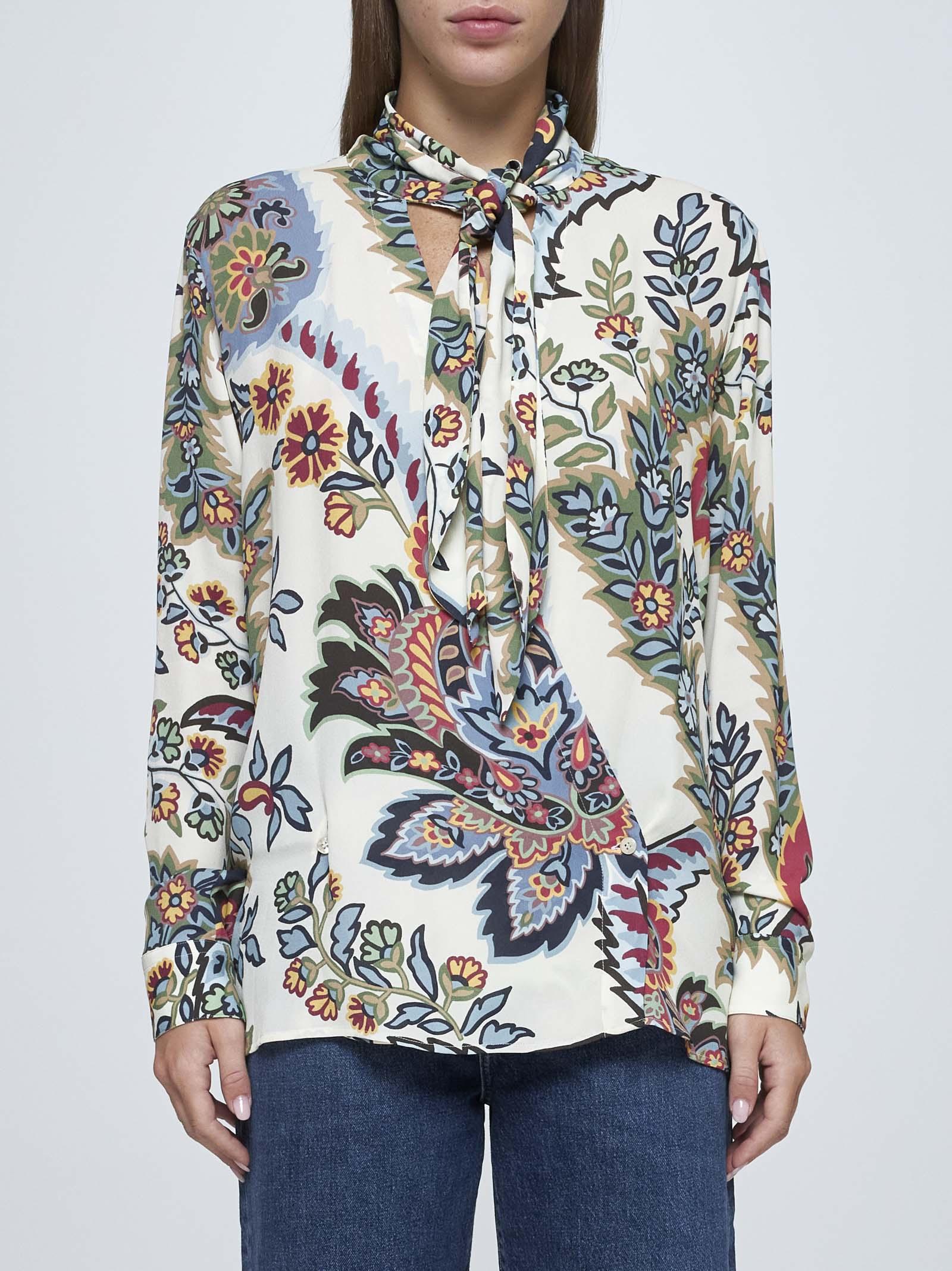 Shop Etro Floral Print Viscose Shirt In Beige