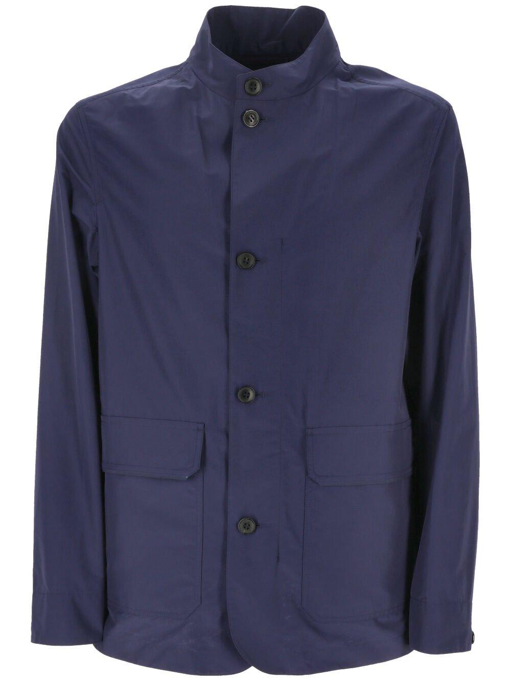 Shop Zegna Long-sleeved Buttoned Tailored Jacket In Blue Navy