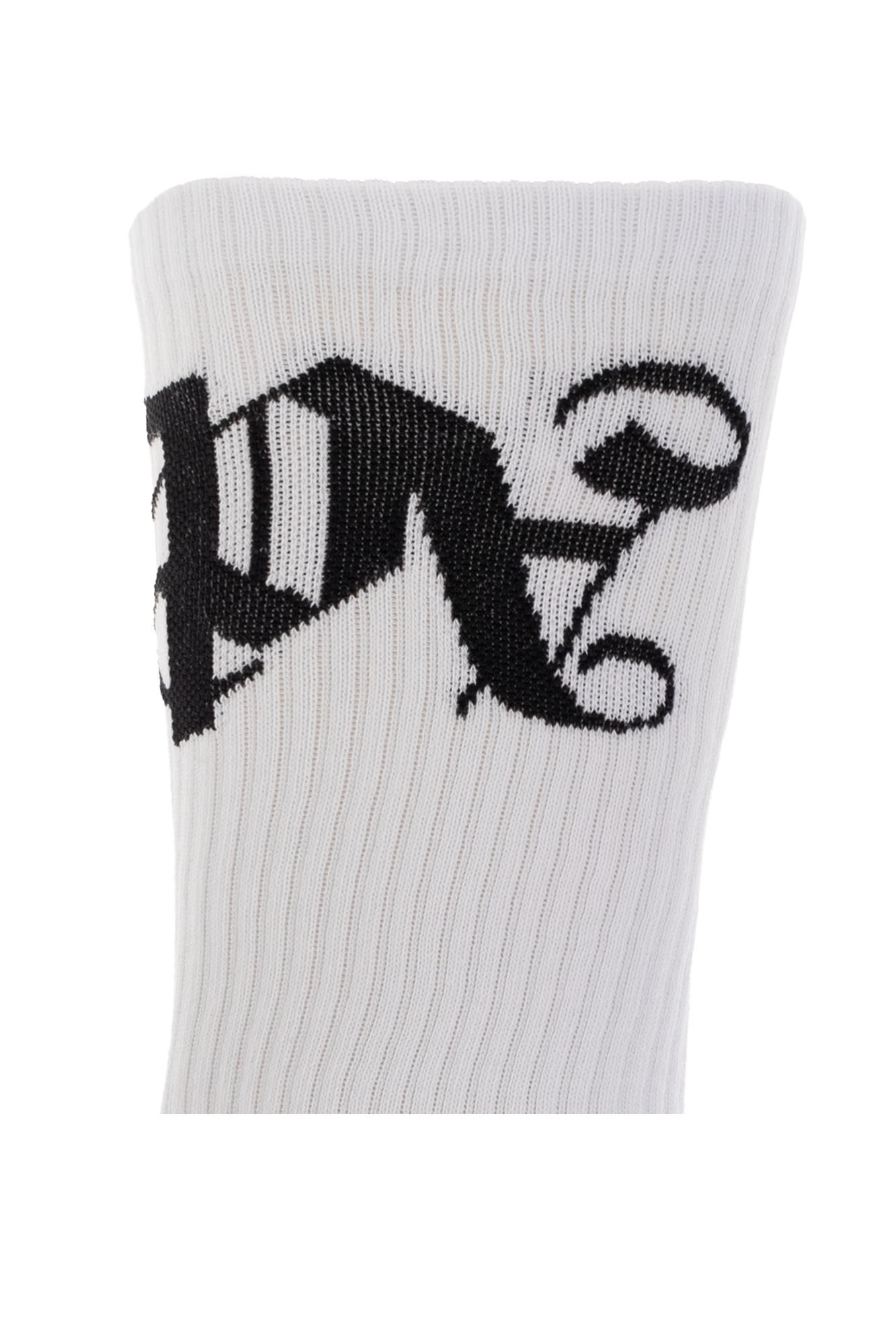 Shop Palm Angels Socks With Logo In Bianco