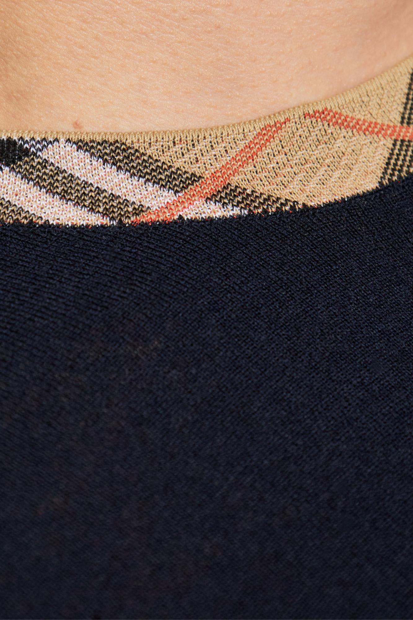 Burberry Crew Neck Knitwear With Distinctive Patterned Collar In Blue