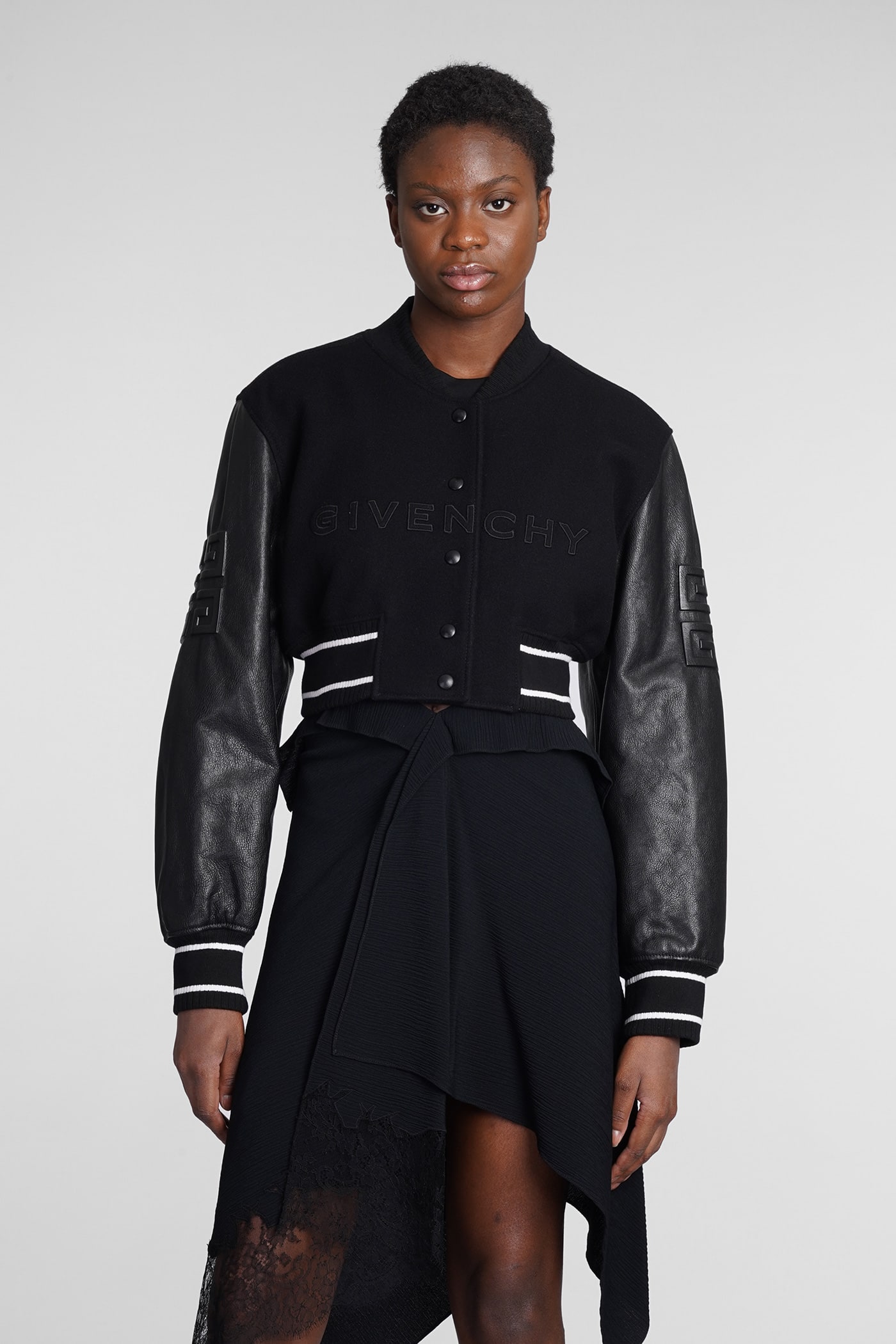 Givenchy Bomber In Black Leather And Fabric