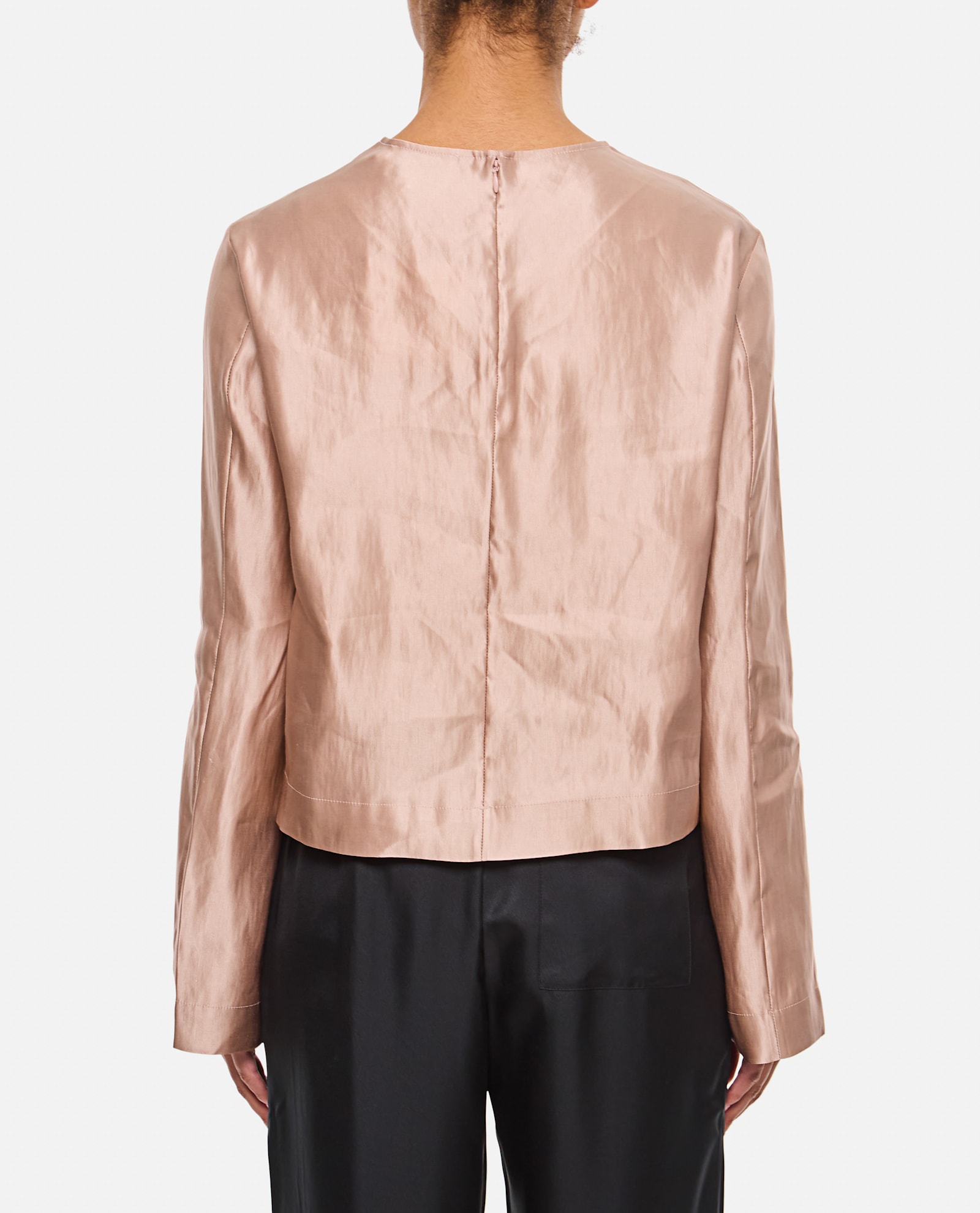 LOULOU STUDIO SILK AND LINEN ROUND NECK BLOUSE