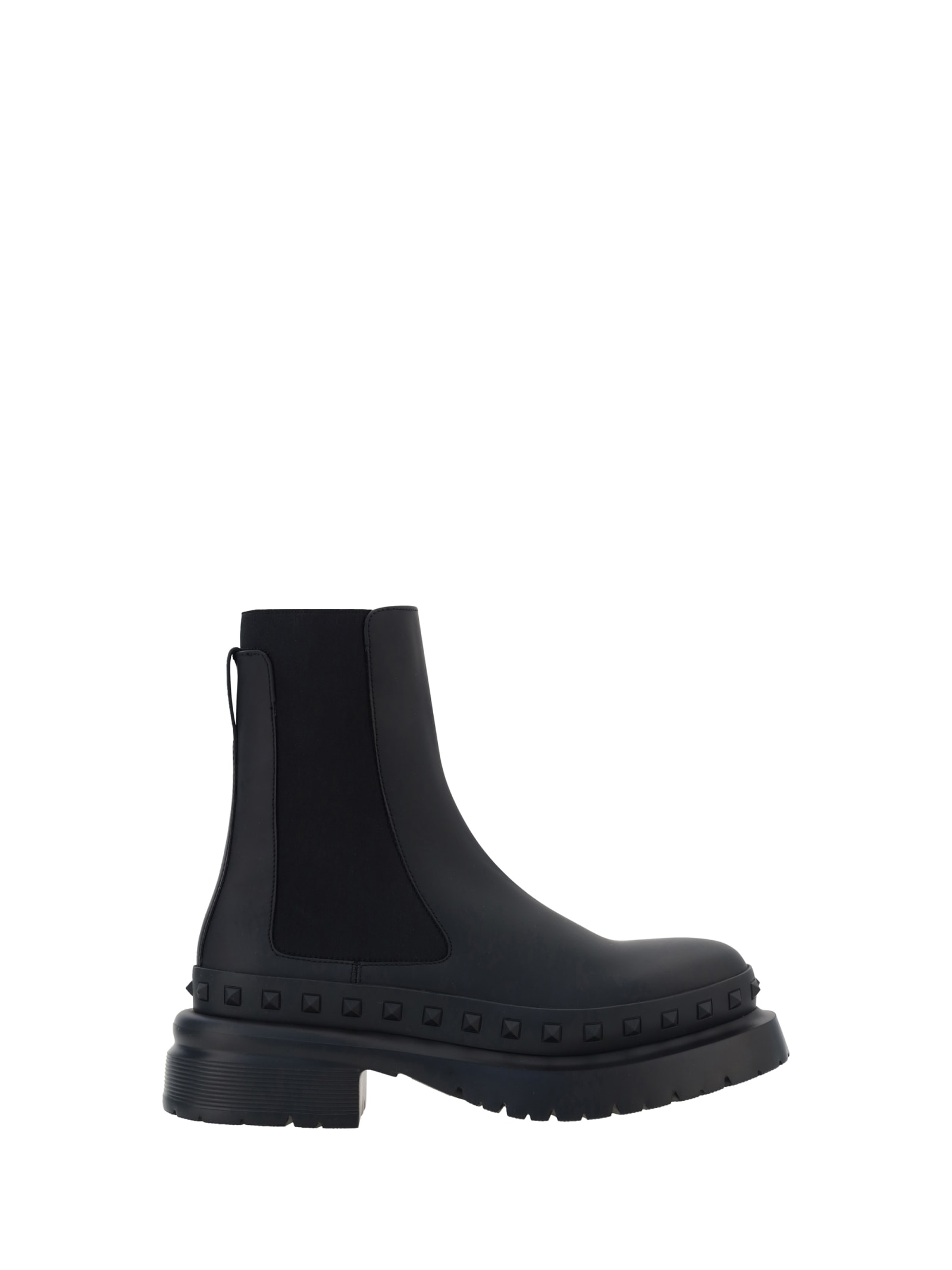 Valentino M-way Rockstud Ankle Boot In Calfskin Leather In Blue