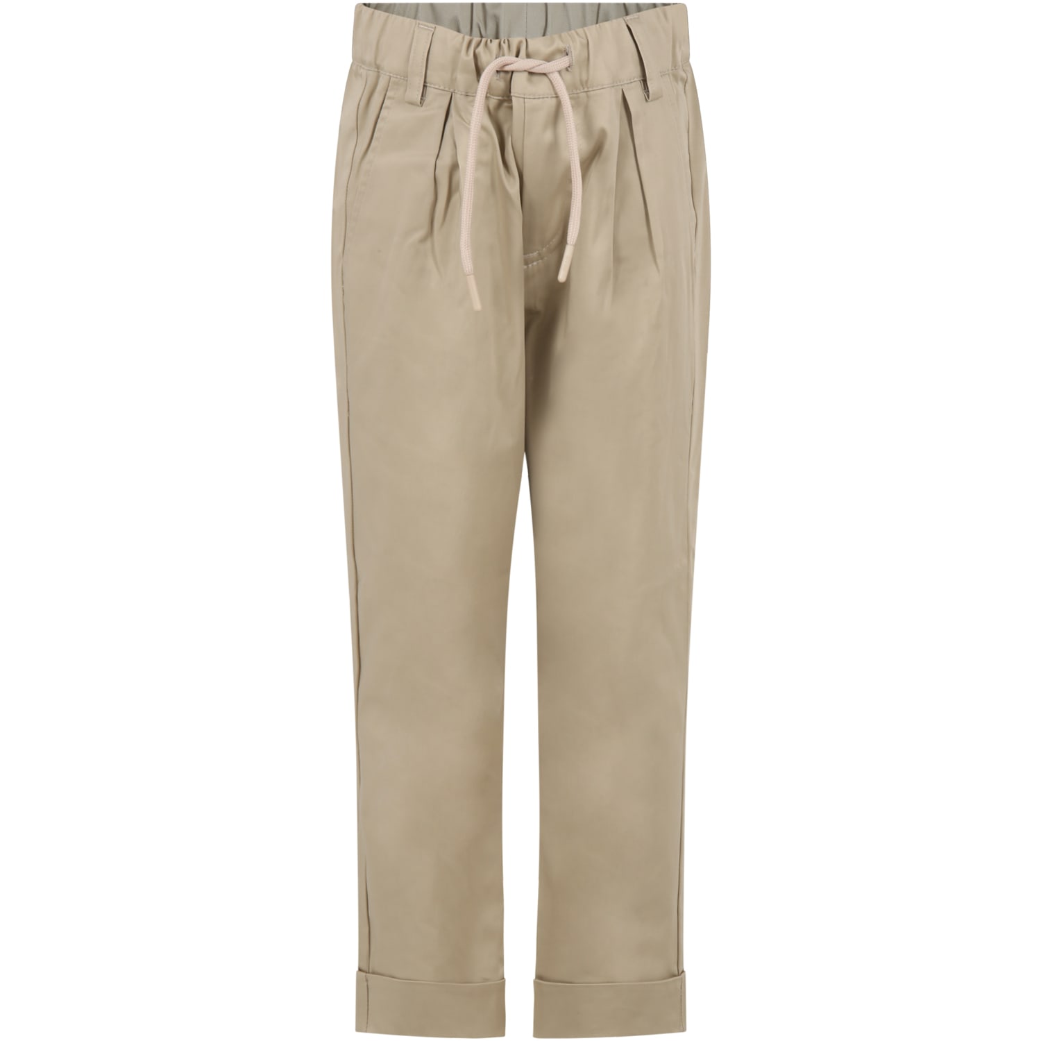 Msgm Kids' Beige Trousers For Boy With Logo Patch