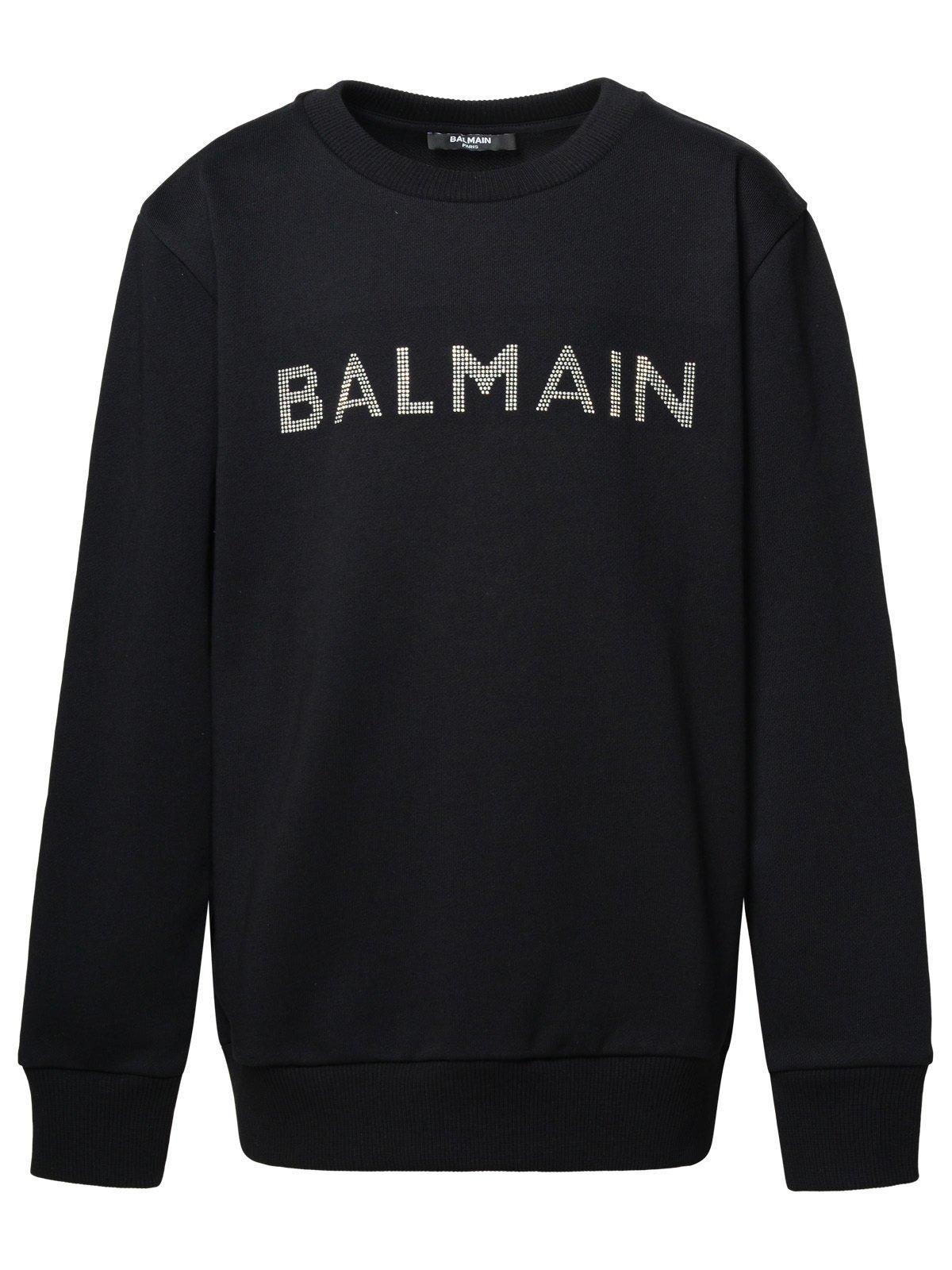 Shop Balmain Logo Embellished Crewneck Sweatshirt In Black/silver