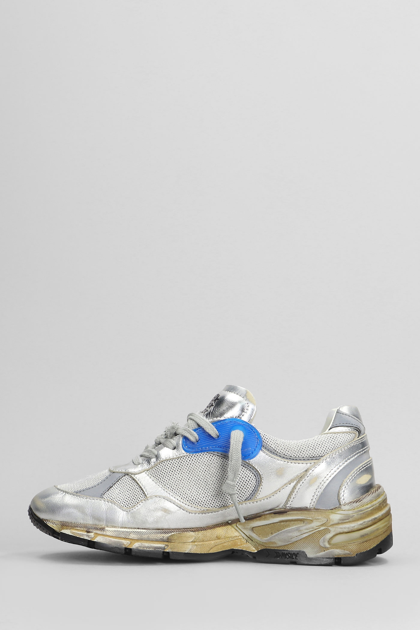 Shop Golden Goose Running Sneakers In Silver Leather And Fabric