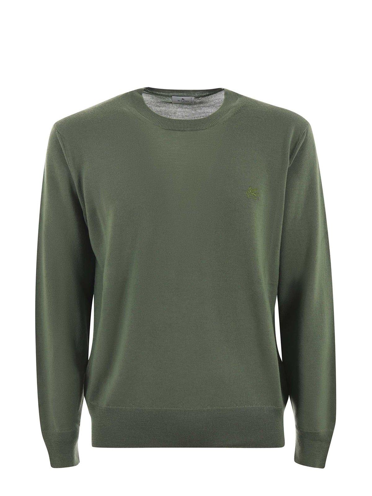 Shop Etro Pegaso Embroidered Crewneck Jumper In Green