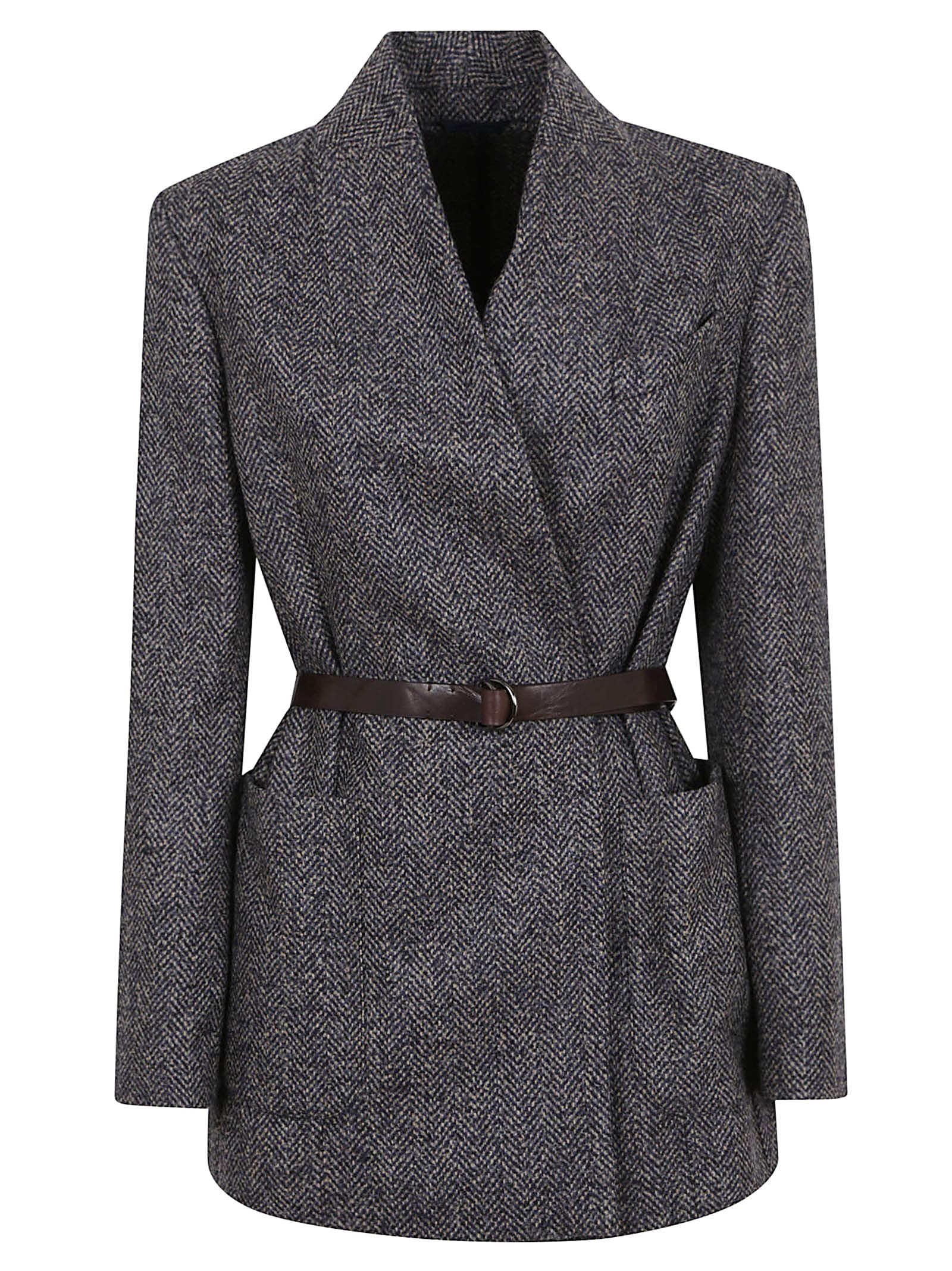Brunello Cucinelli Herringbone Monili Wool-blend Tweed Blazer In Gray